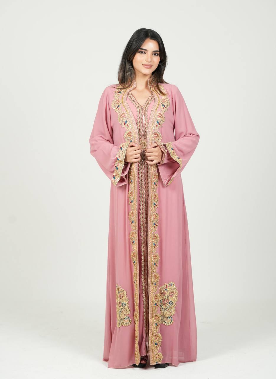 Hand-Embroidered Chiffon Kaftan