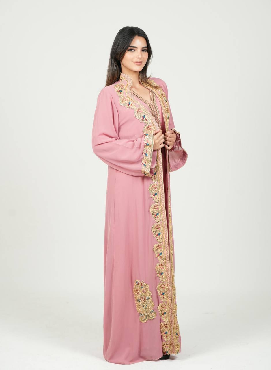 Hand-Embroidered Chiffon Kaftan