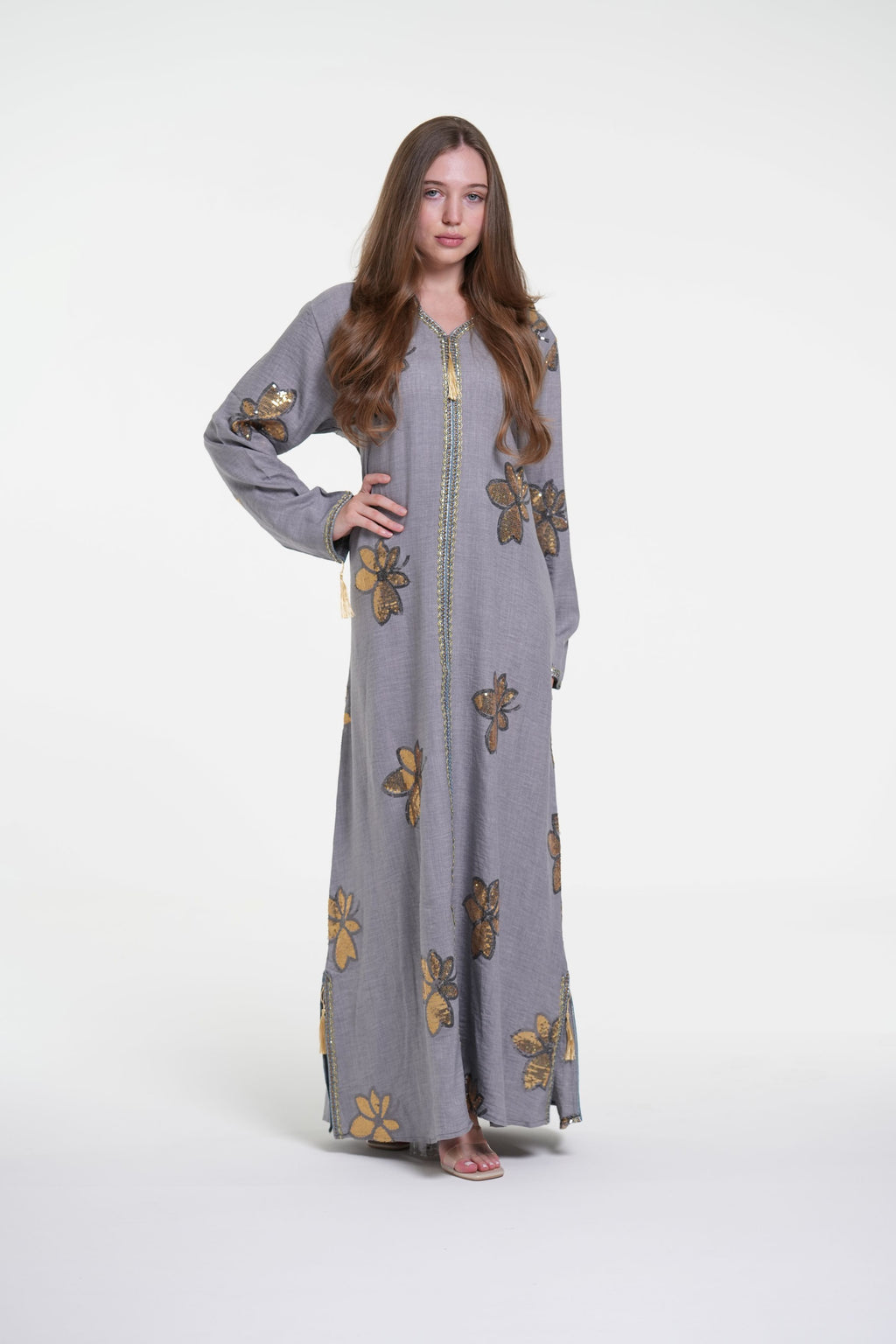 Embroidered Hooded Jalabiya with Gold Accents