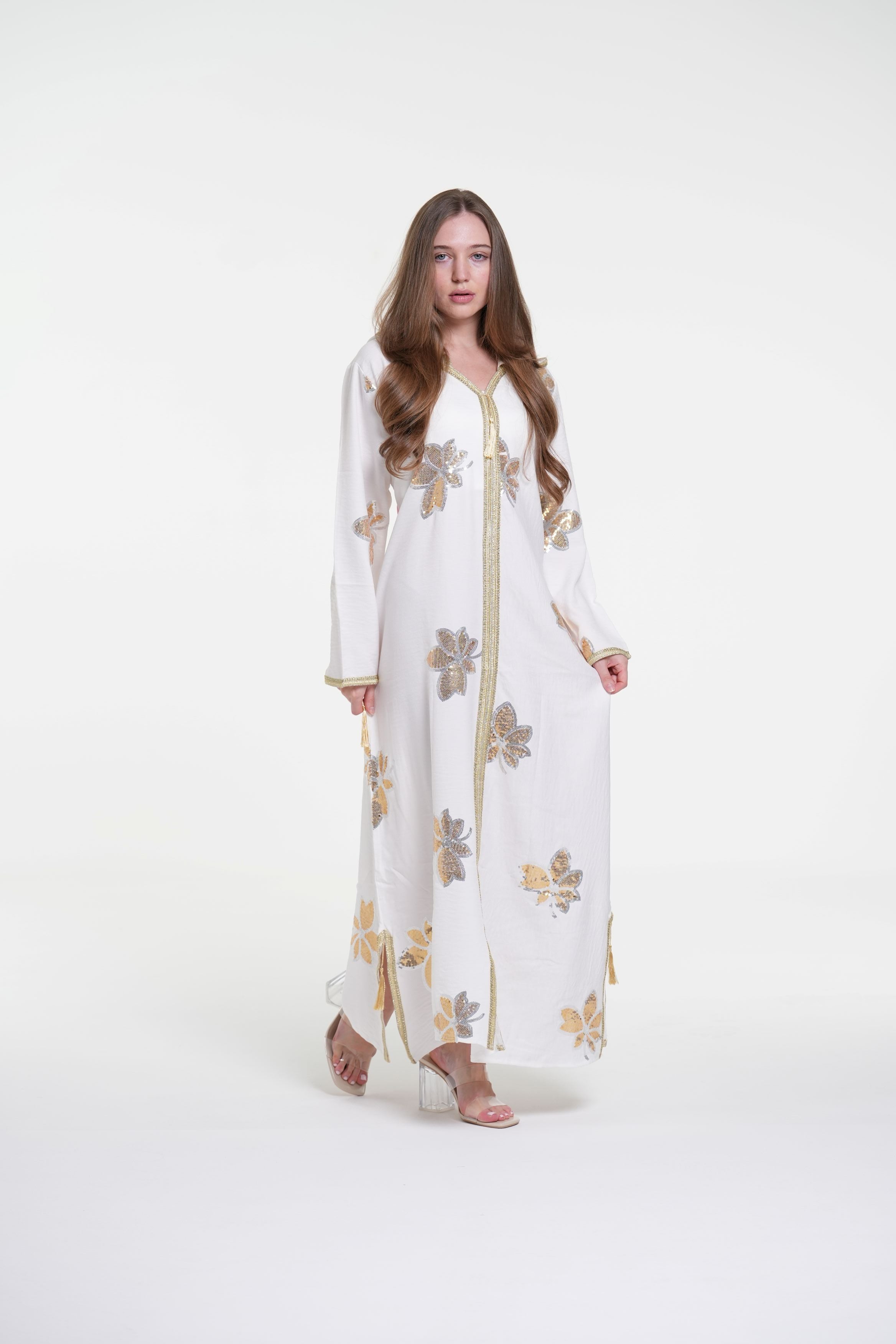 Embroidered Hooded Jalabiya with Gold Accents