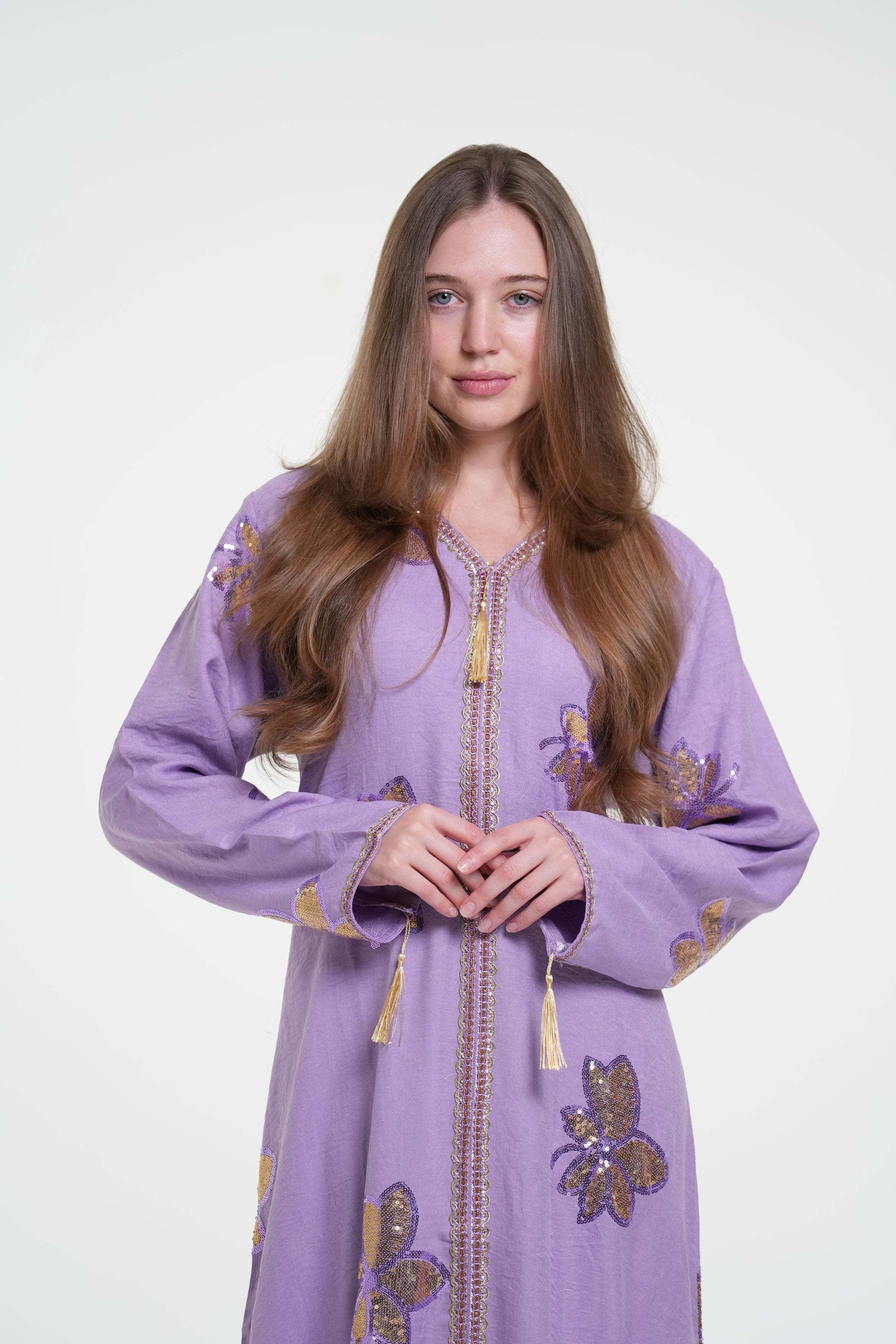 Embroidered Hooded Jalabiya with Gold Accents