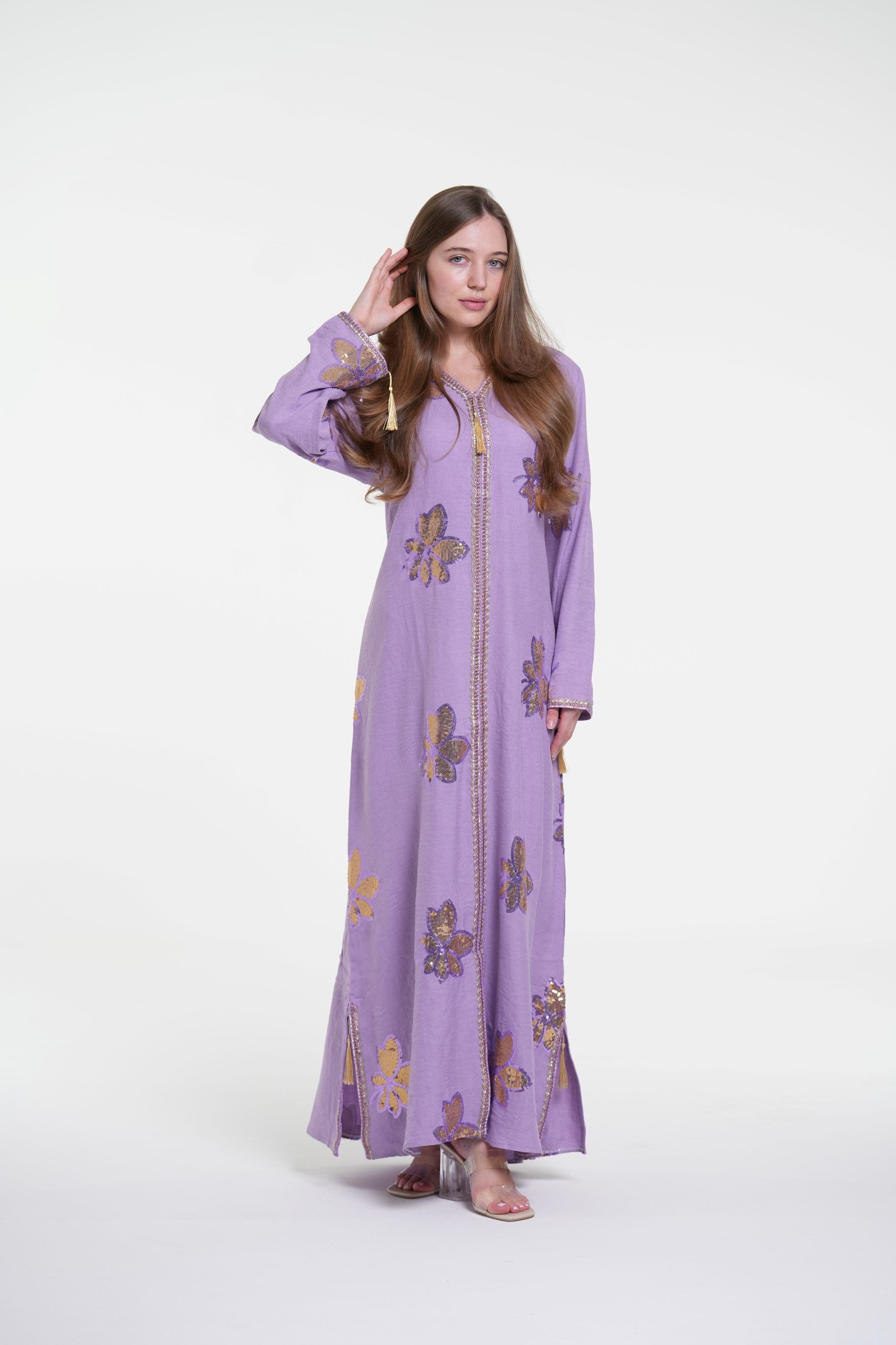 Embroidered Hooded Jalabiya with Gold Accents