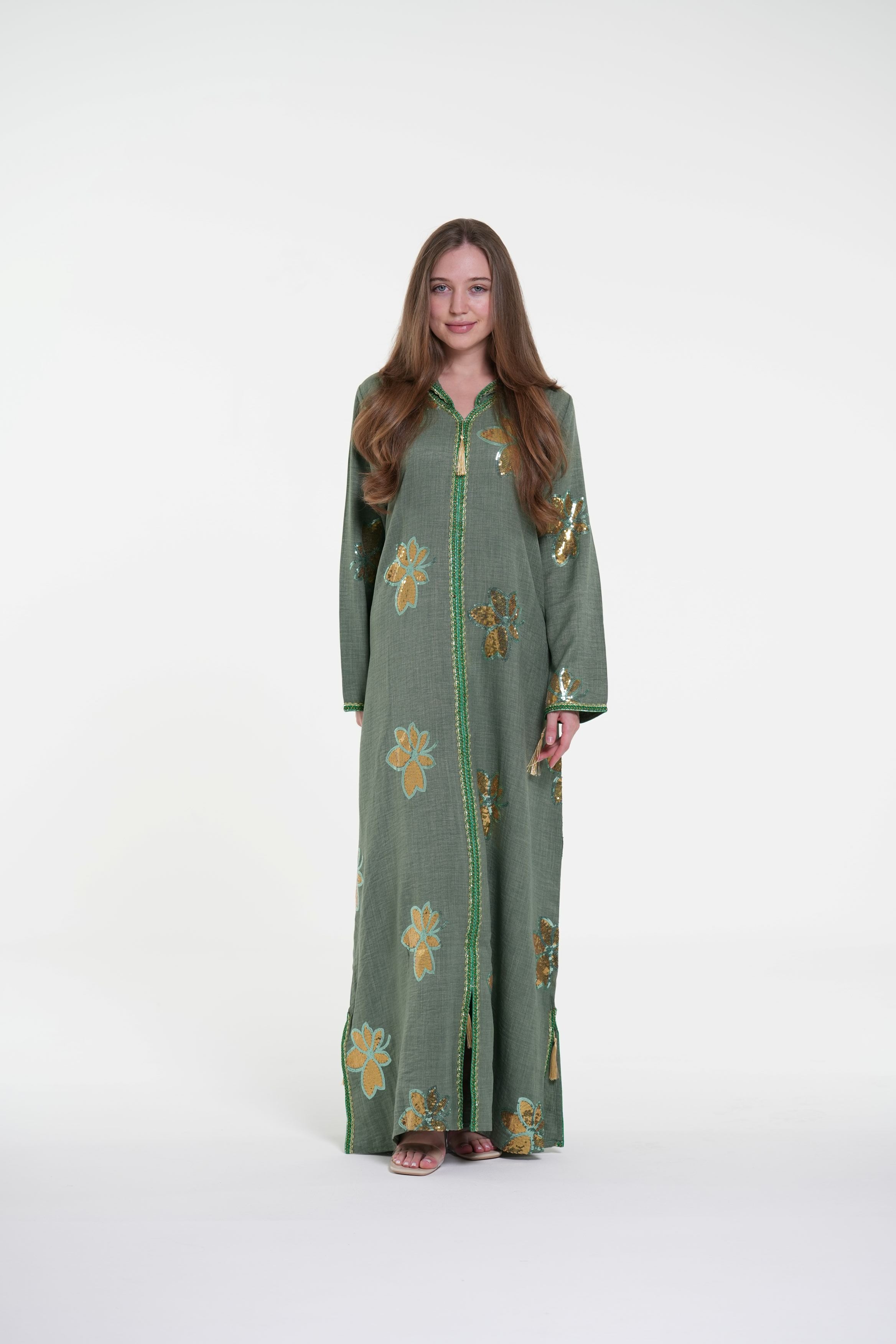 Embroidered Hooded Jalabiya with Gold Accents