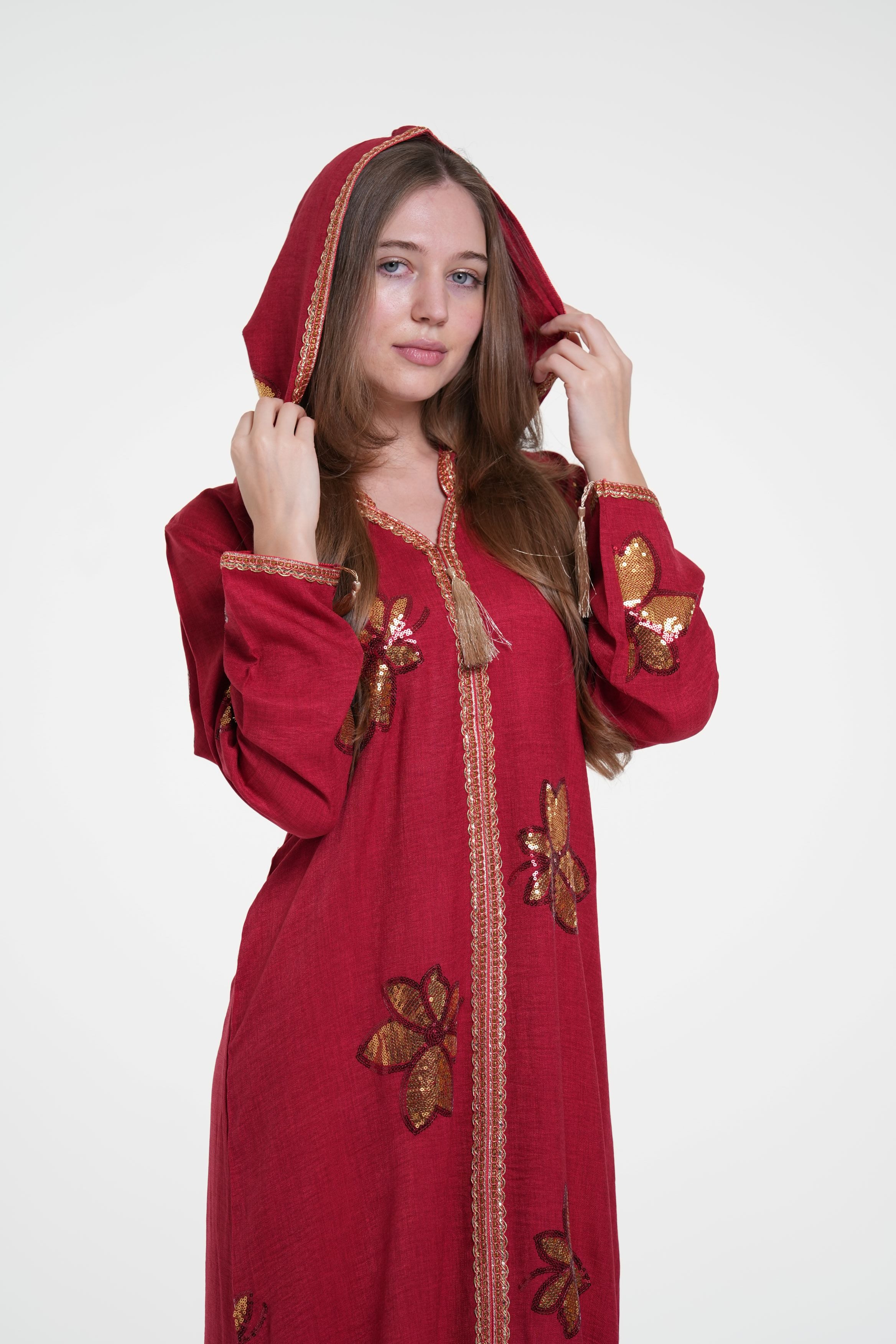 Embroidered Hooded Jalabiya with Gold Accents