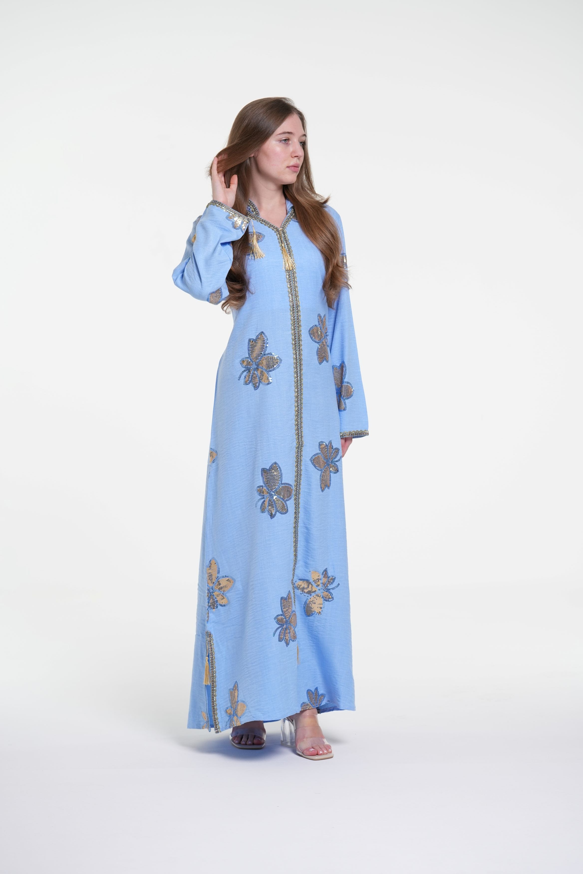 Embroidered Hooded Jalabiya with Gold Accents