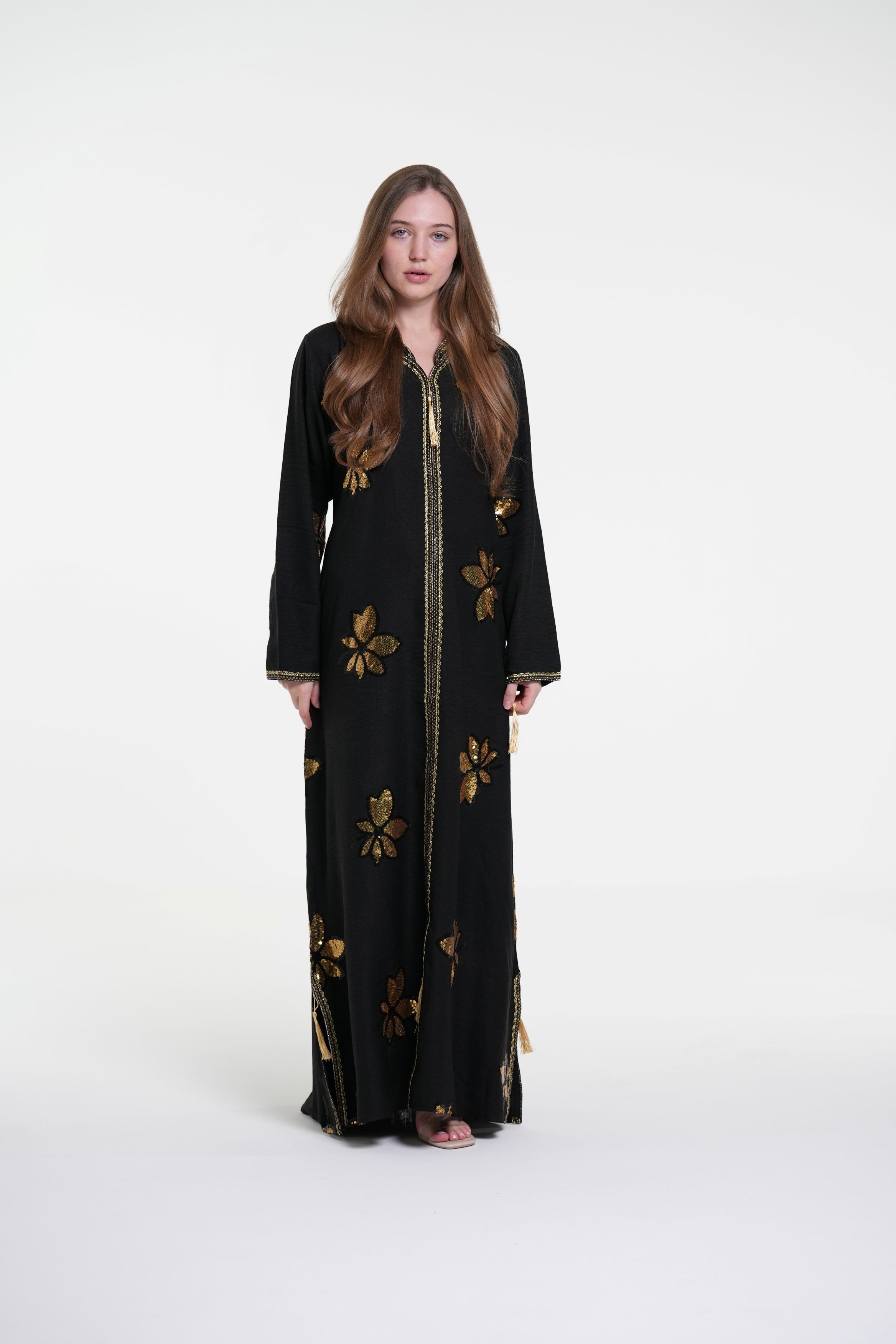Embroidered Hooded Jalabiya with Gold Accents