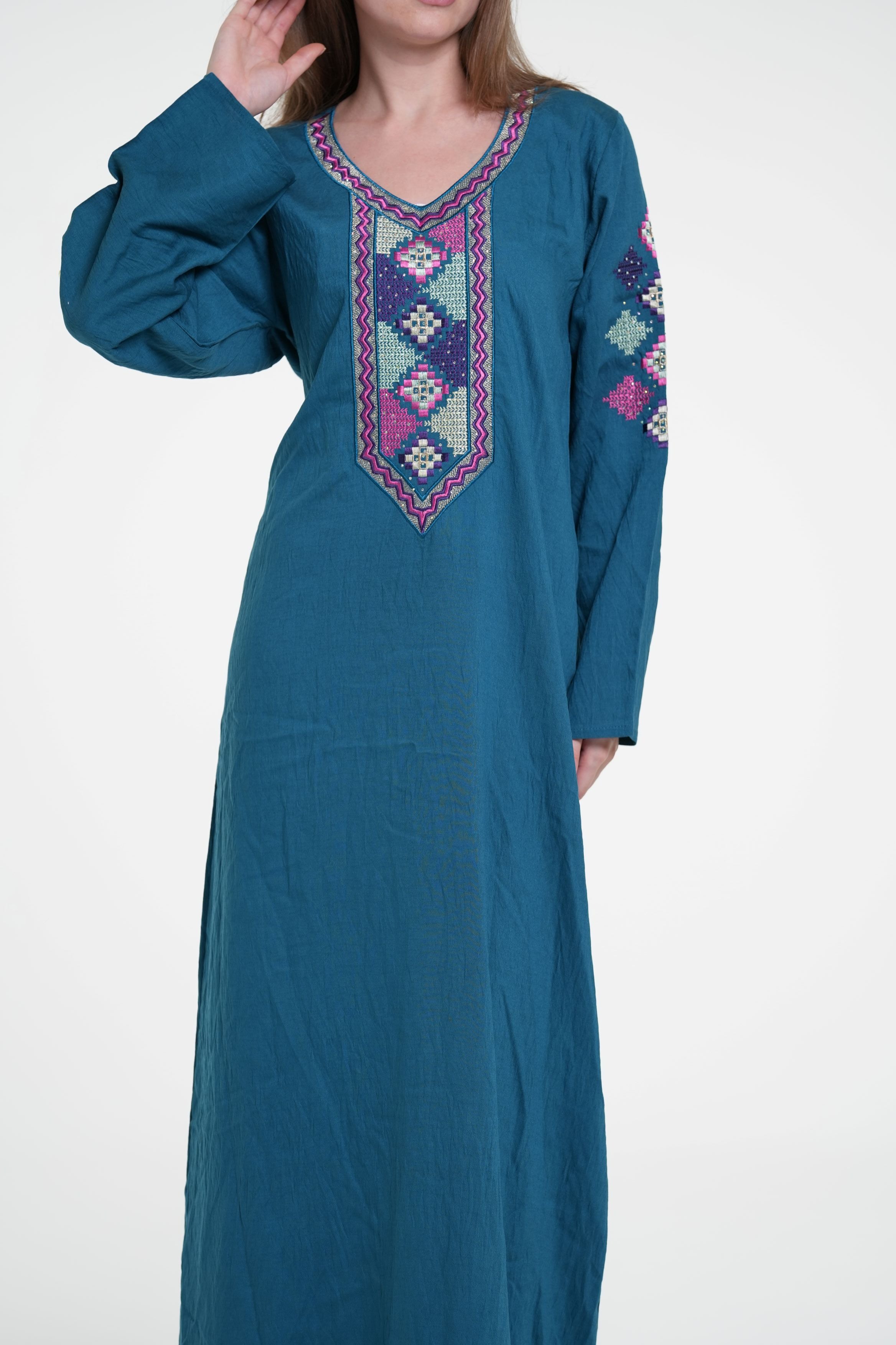 Embroidered Cotton Linen Jalabiya