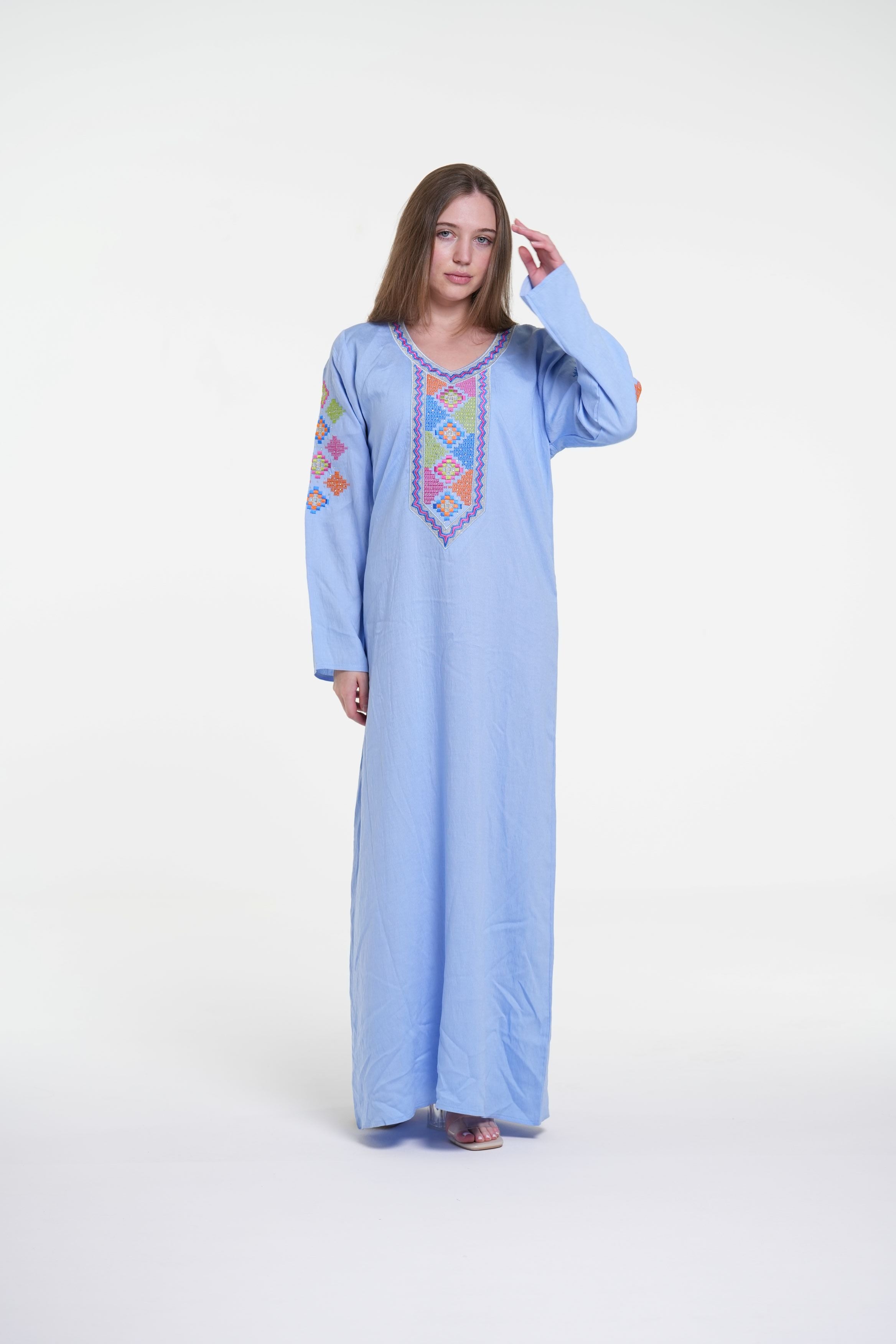 Embroidered Cotton Linen Jalabiya