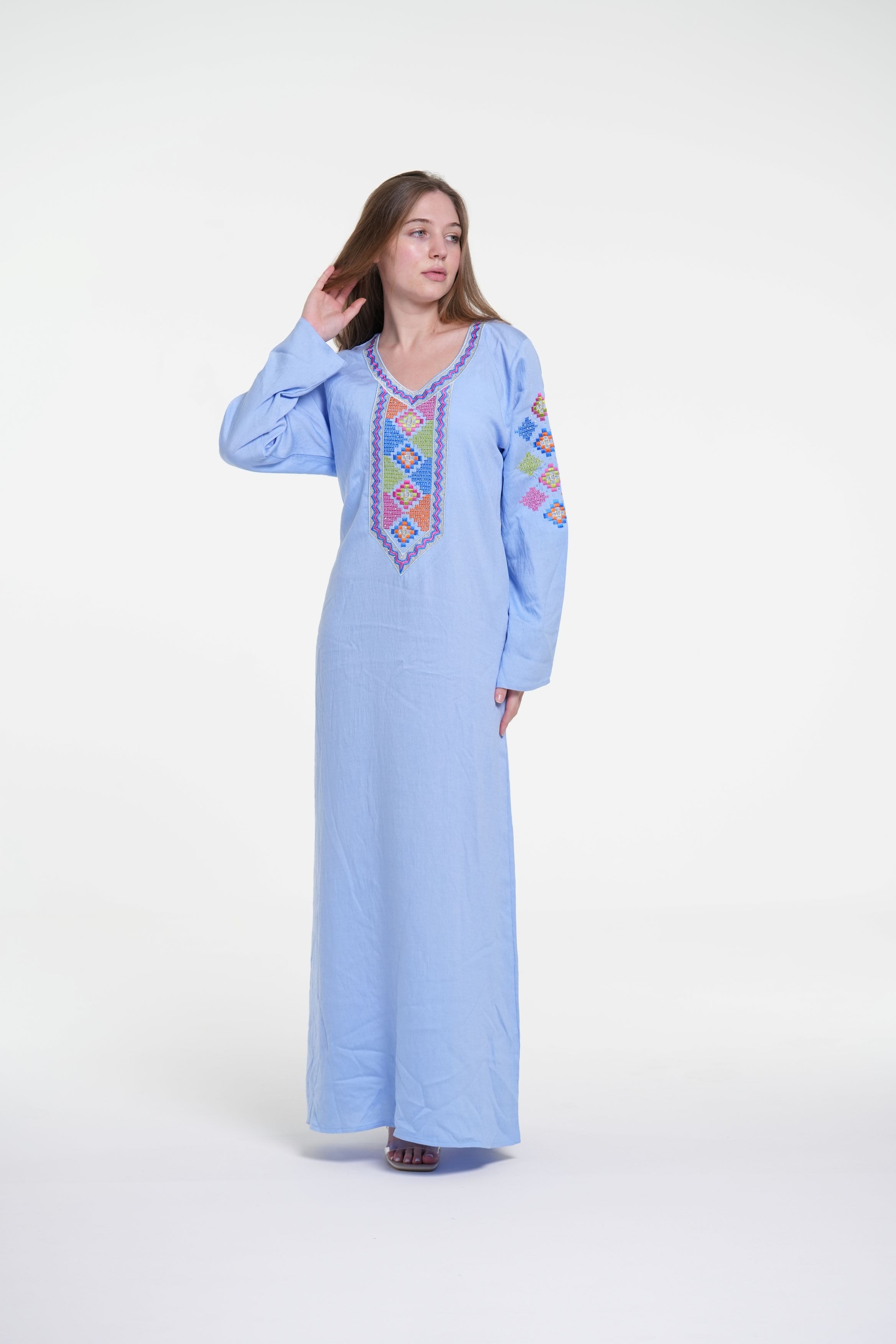 Embroidered Cotton Linen Jalabiya