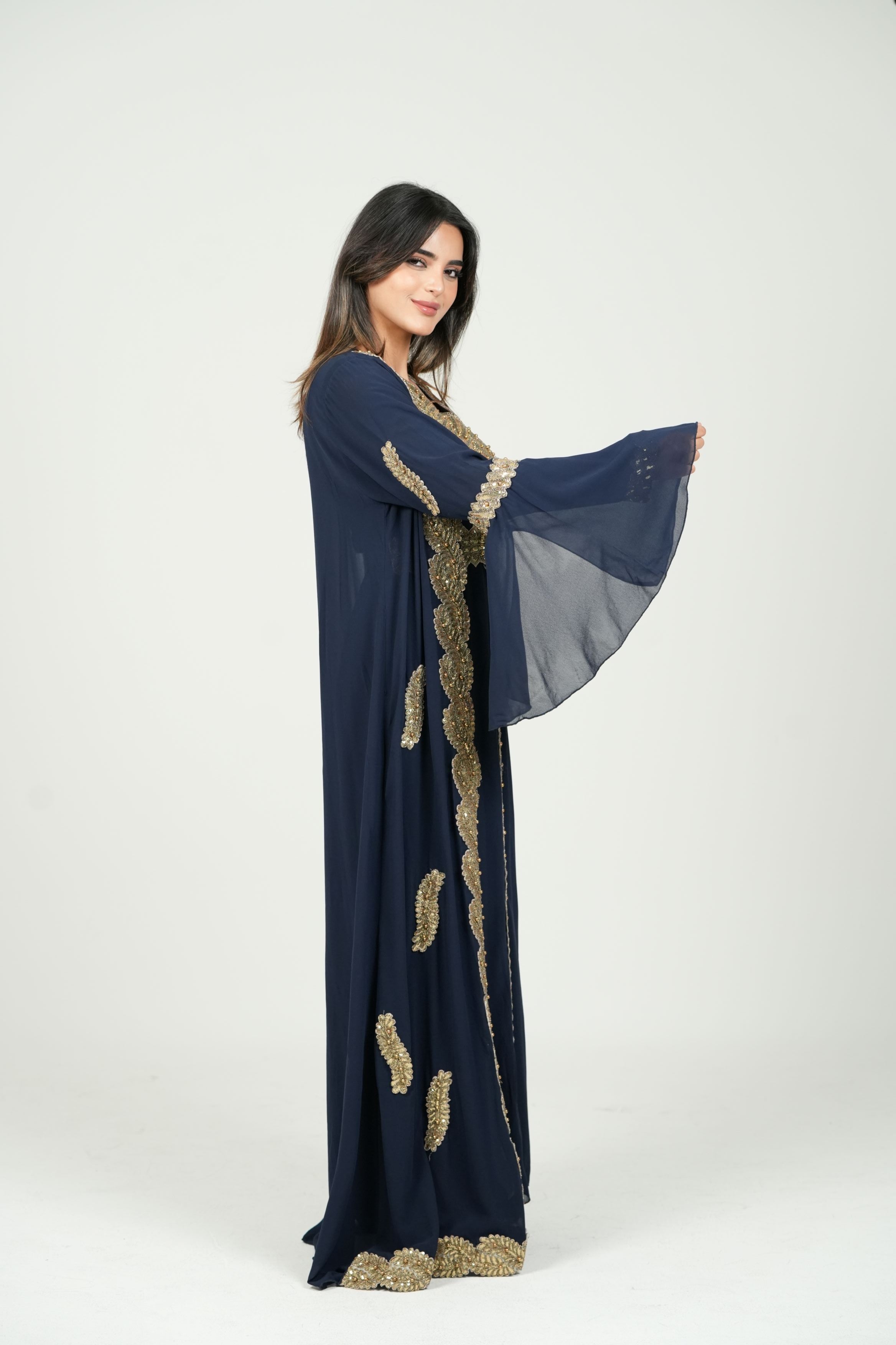 Embroidered White Caftan with Regal Details with belt