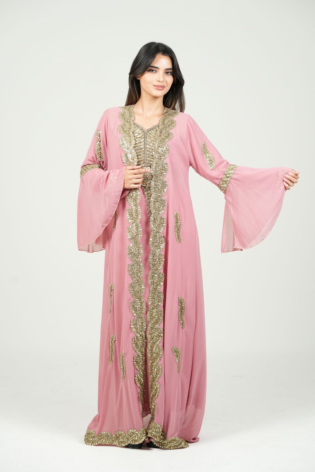 Embroidered White Caftan with Regal Details with belt