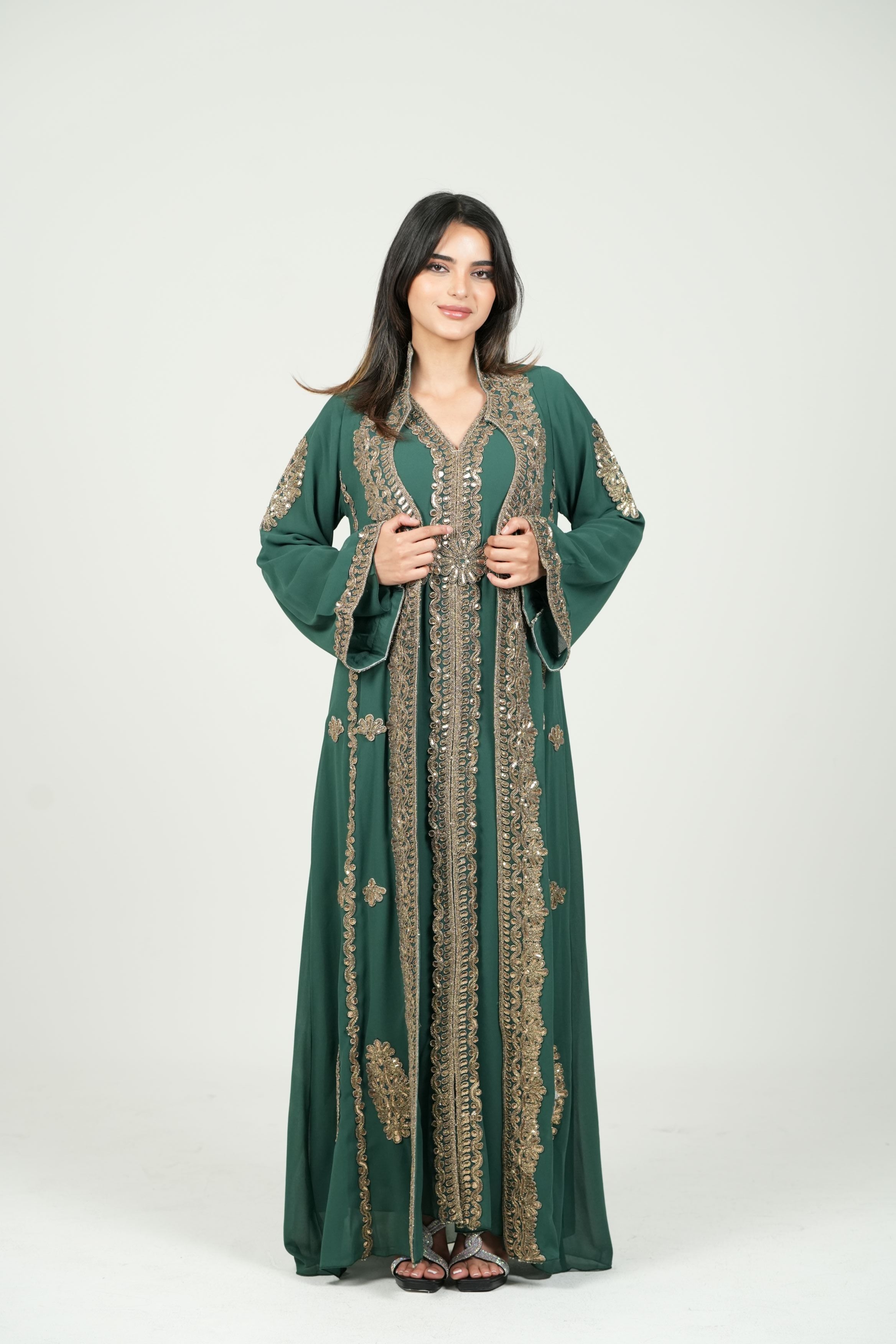Embroidered Chiffon Kaftan – Belted