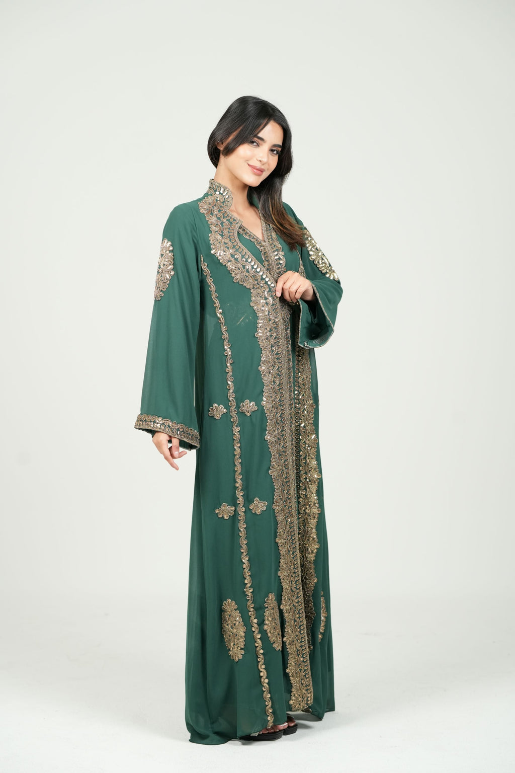 Embroidered Chiffon Kaftan – Belted