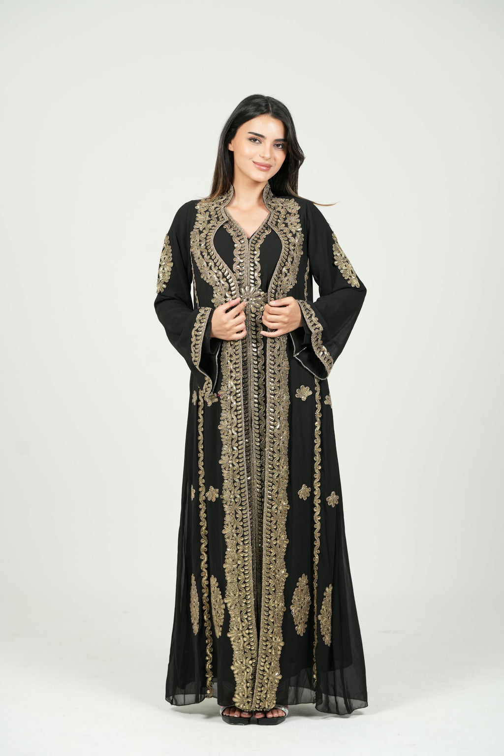 Embroidered Chiffon Kaftan – Belted