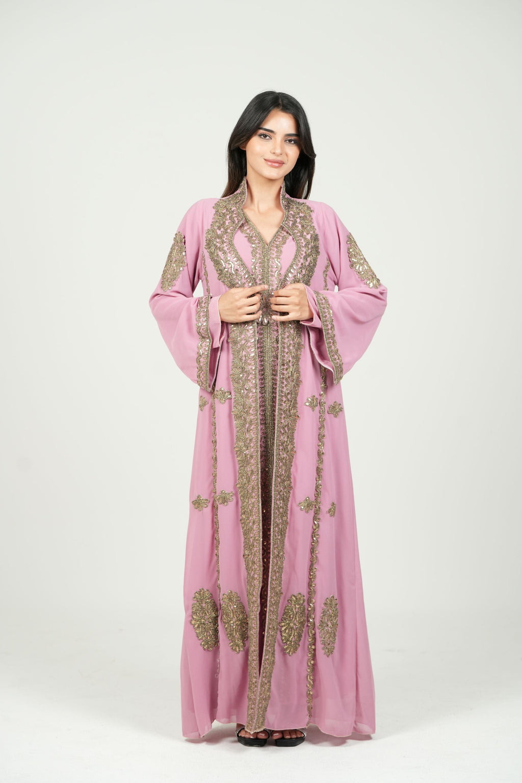 Embroidered Chiffon Kaftan – Belted