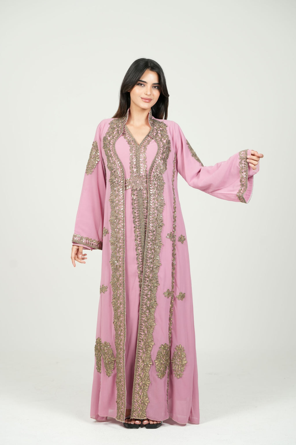 Embroidered Chiffon Kaftan – Belted