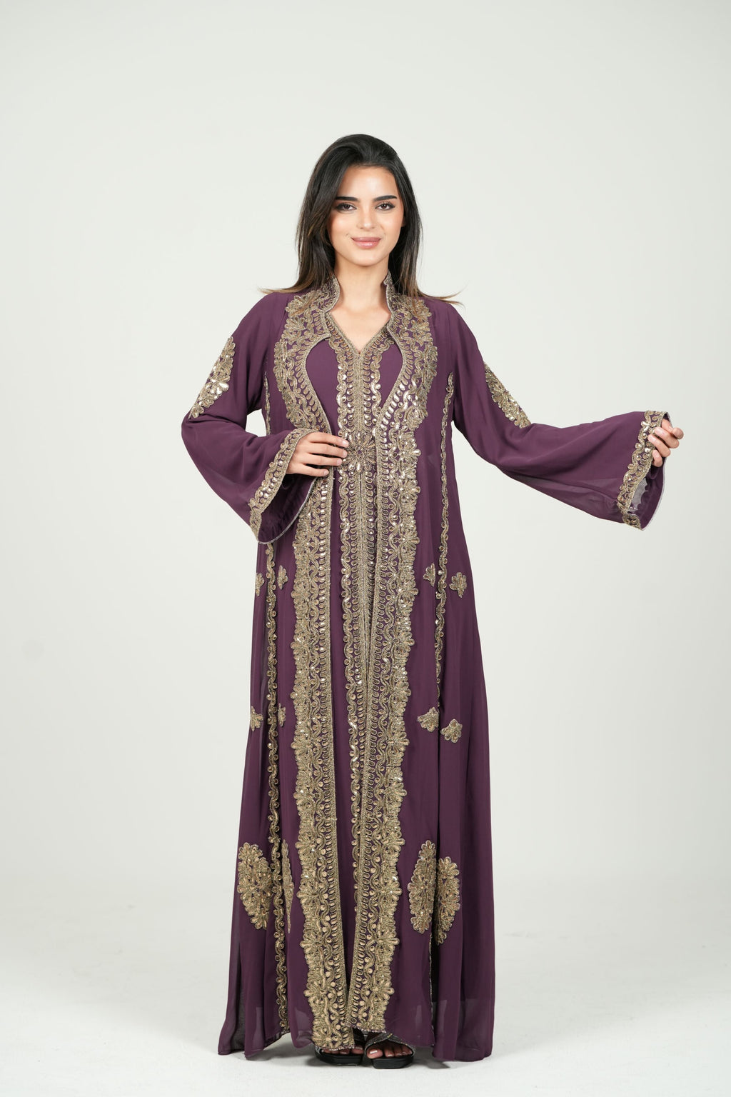 Embroidered Chiffon Kaftan – Belted