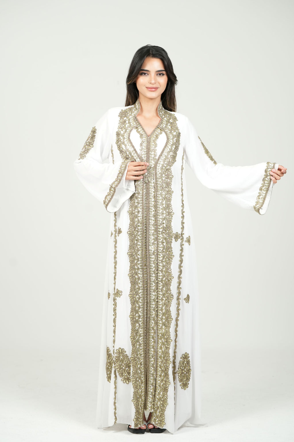 Embroidered Chiffon Kaftan – Belted