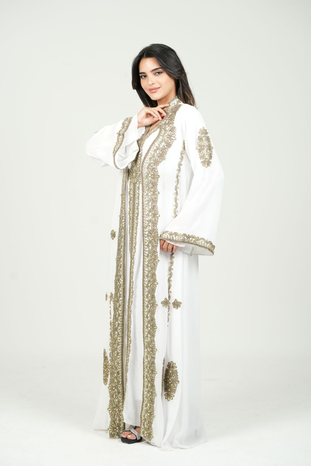 Embroidered Chiffon Kaftan – Belted