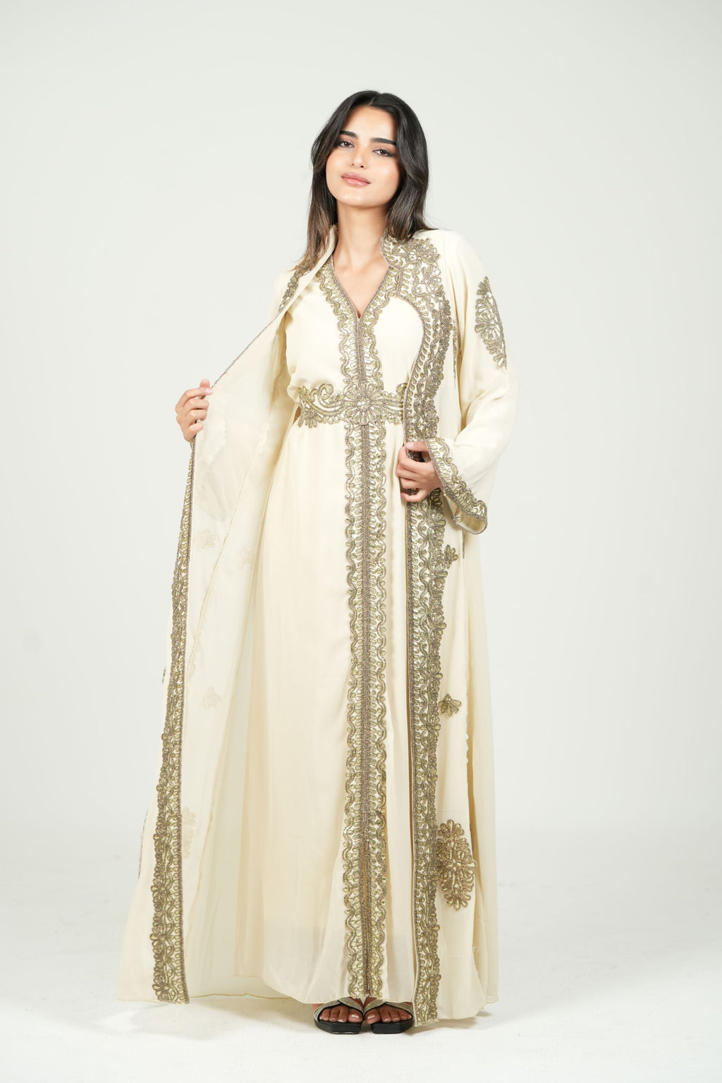 Embroidered Chiffon Kaftan – Belted