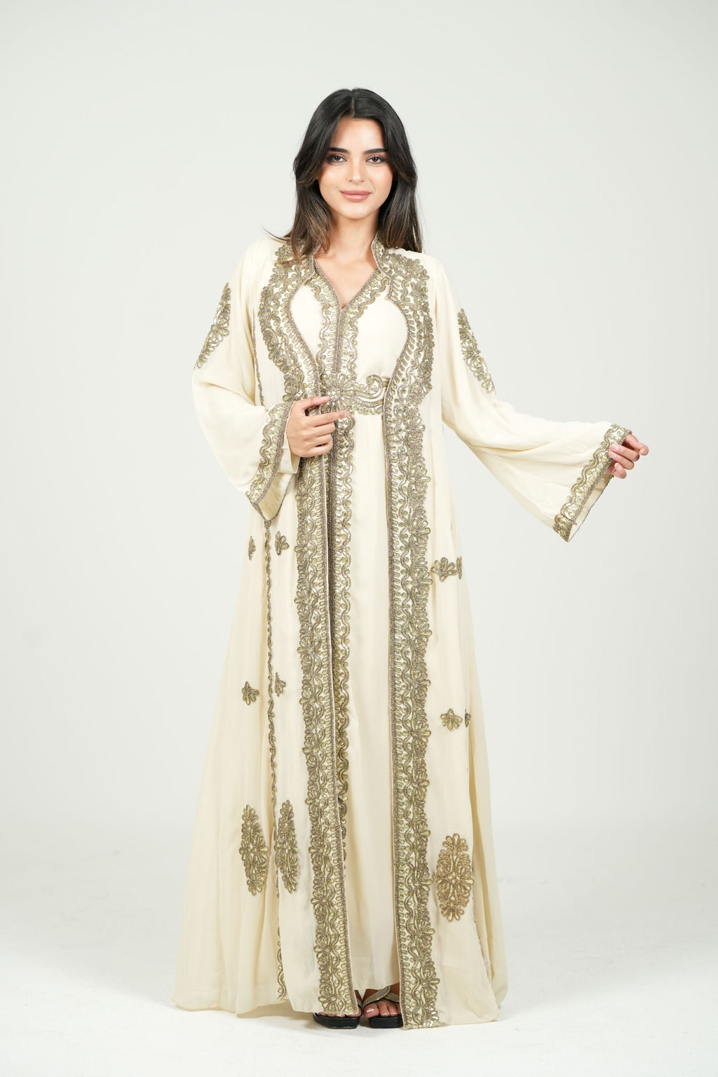 Embroidered Chiffon Kaftan – Belted