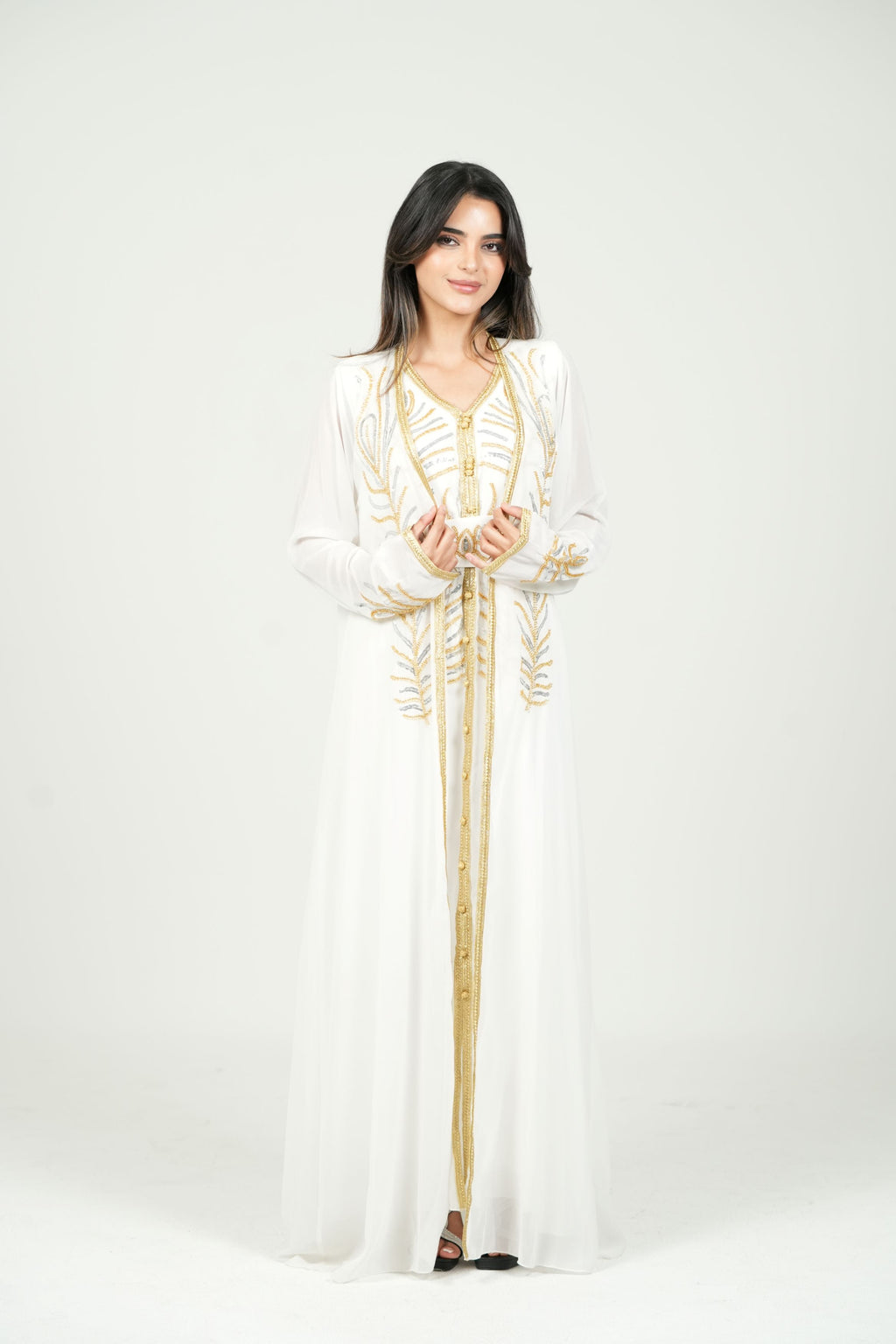 Elegant Kaftan with Golden Embroidery with Belt