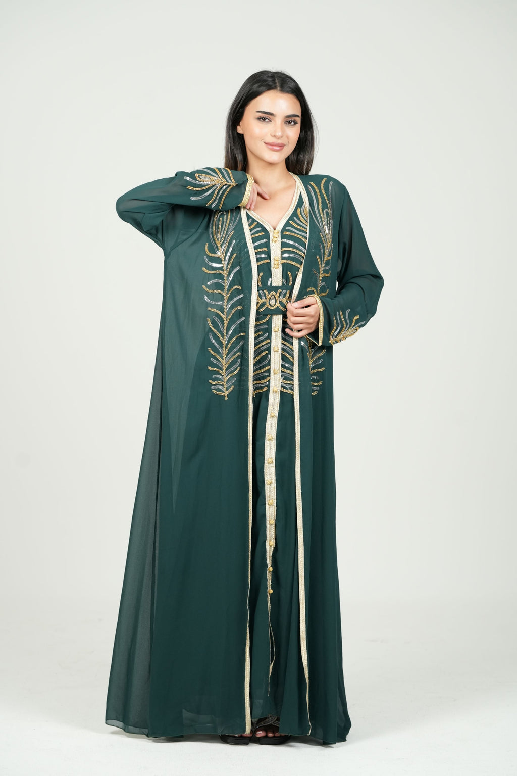 Elegant Kaftan with Golden Embroidery with Belt