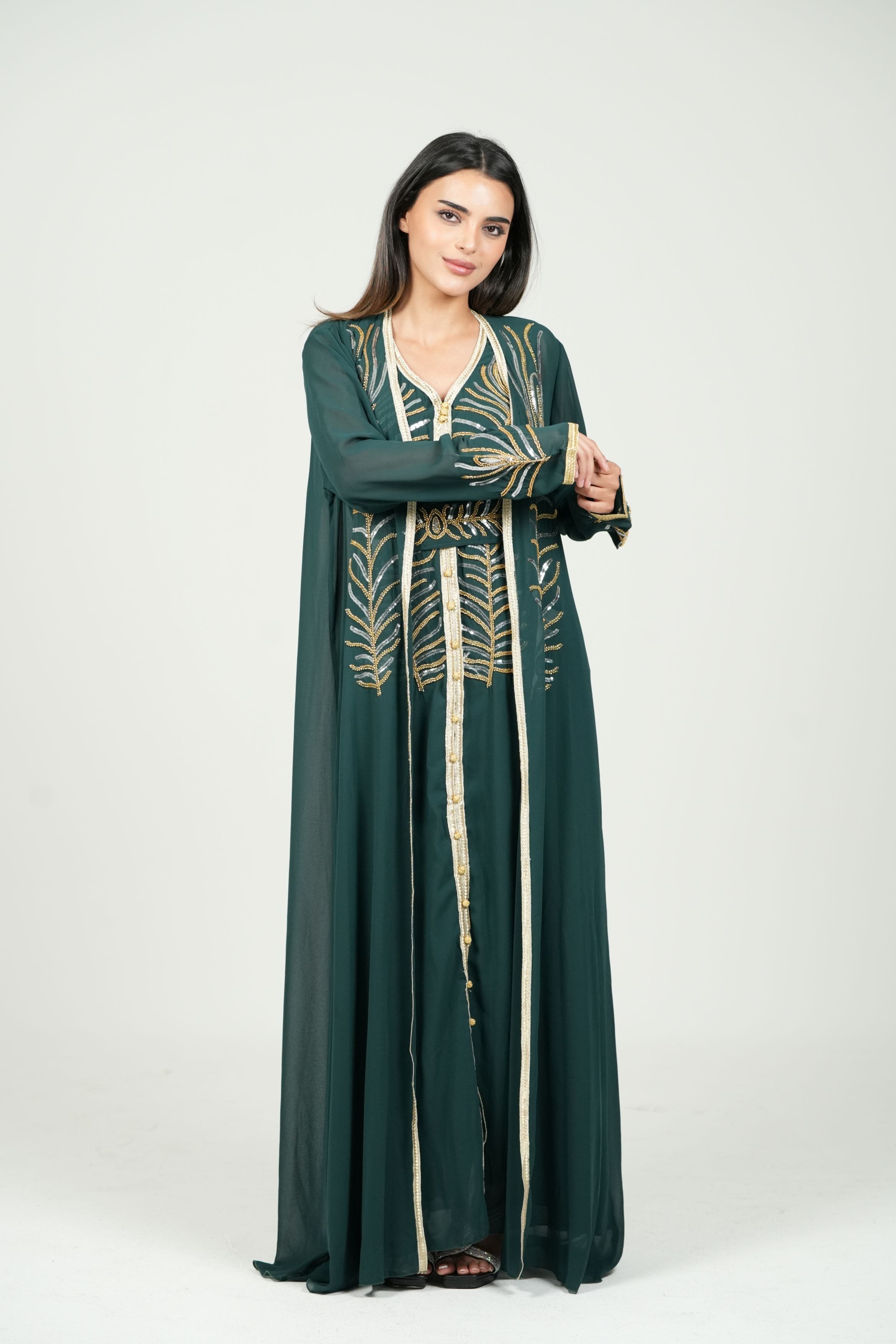 Elegant Kaftan with Golden Embroidery with Belt