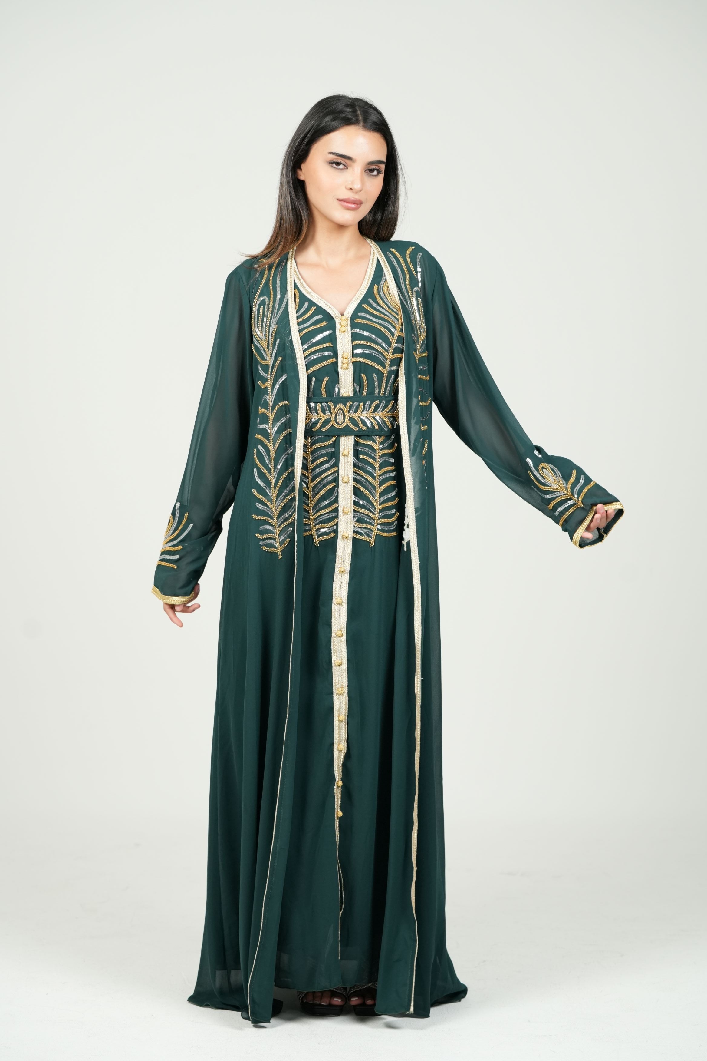 Elegant Kaftan with Golden Embroidery with Belt