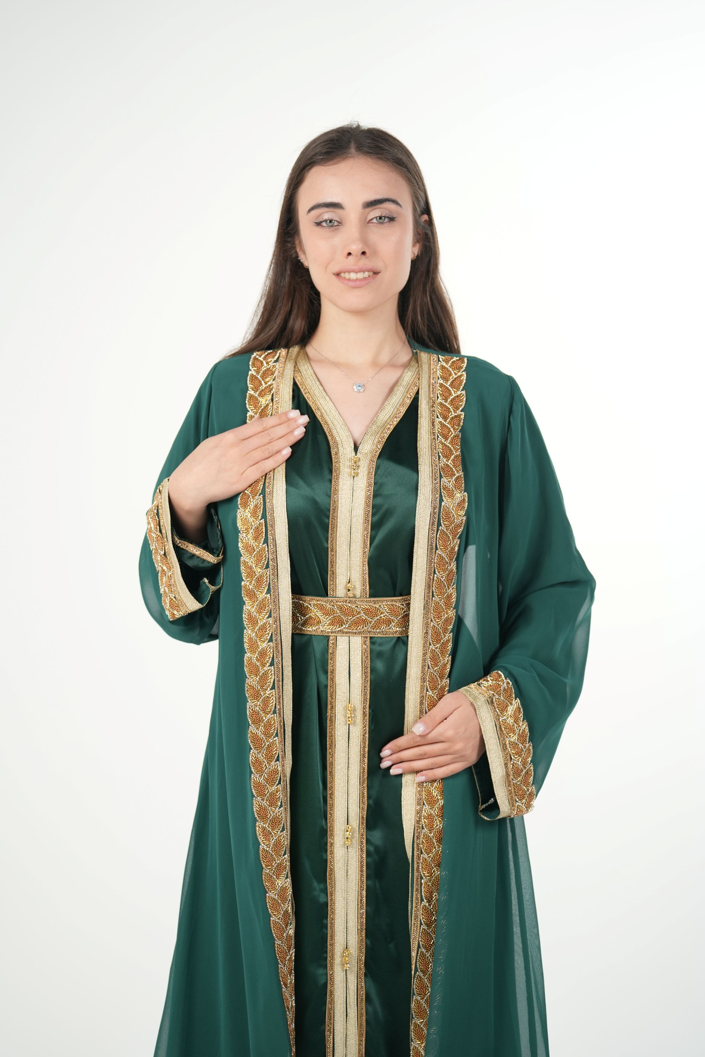 Elegant Chiffon Kaftan with Satin Inner Dress and Belt