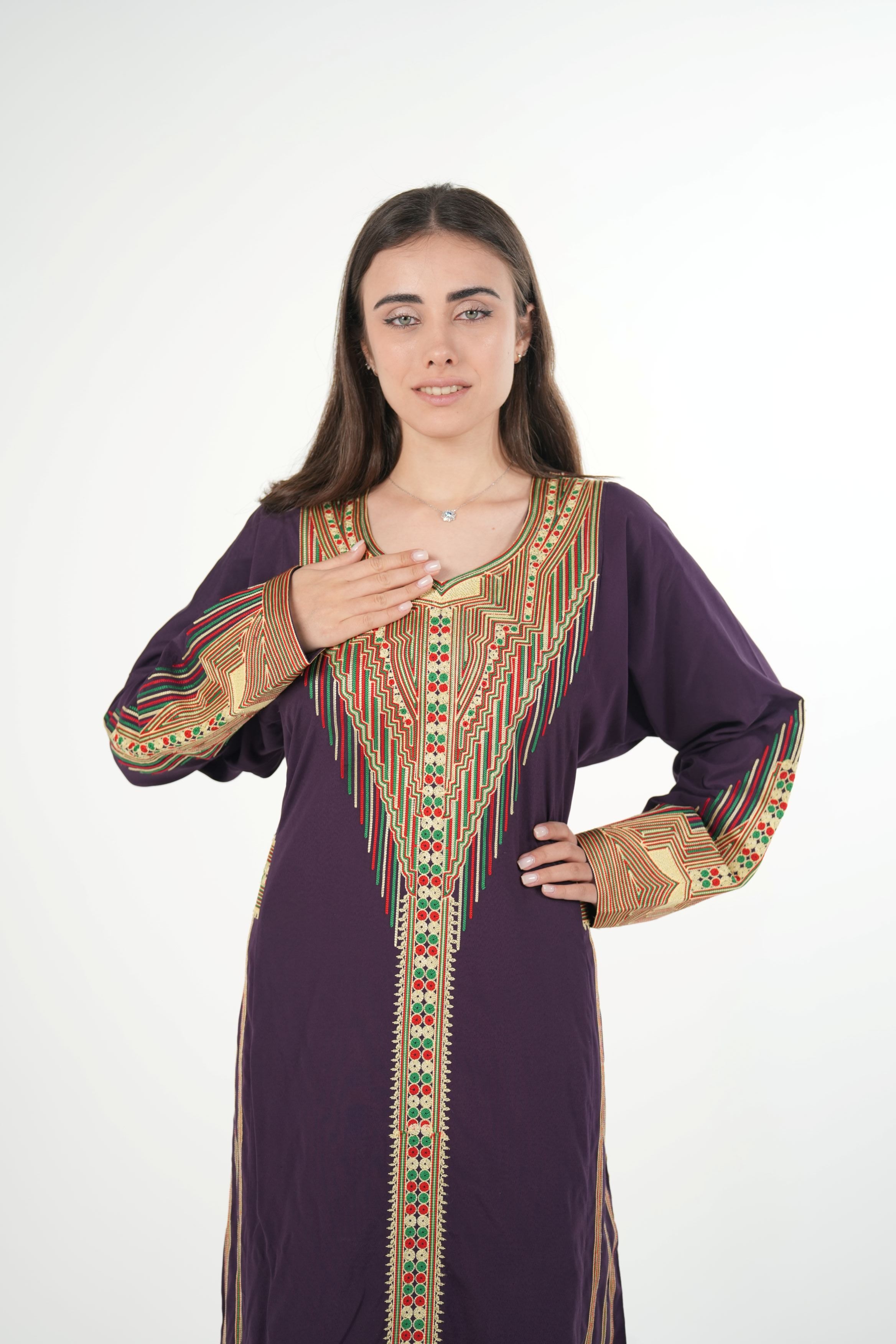 Embroidered Cotton-Linen Jalabiya