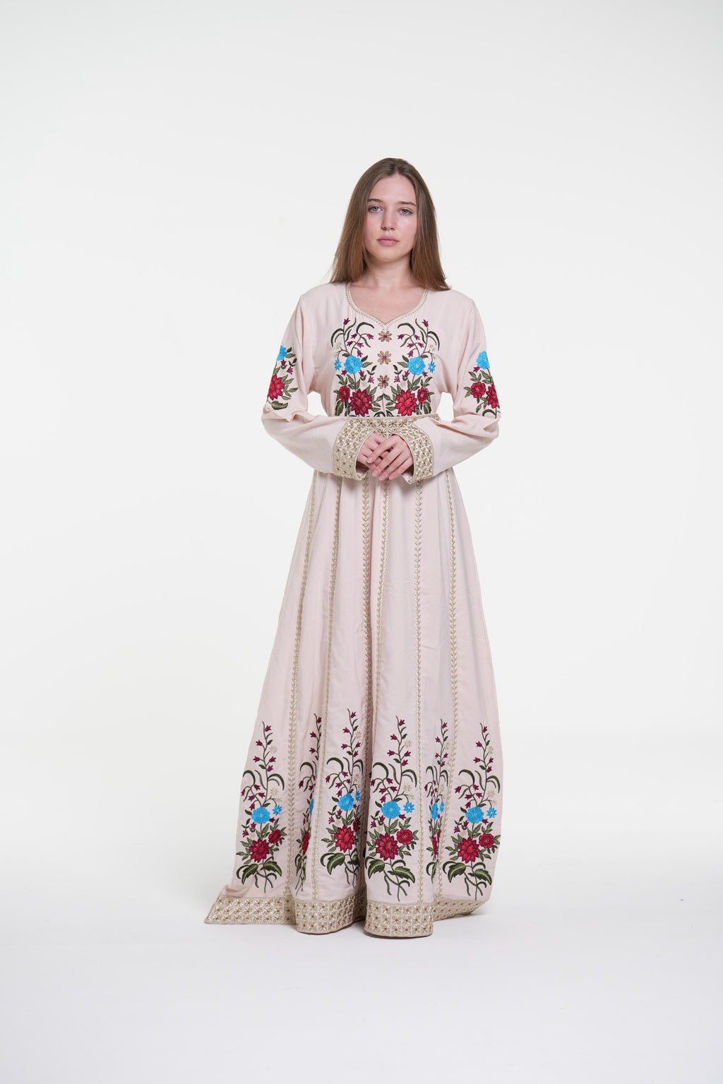 Embroidered Cotton Crepe Jalabiya – Belted