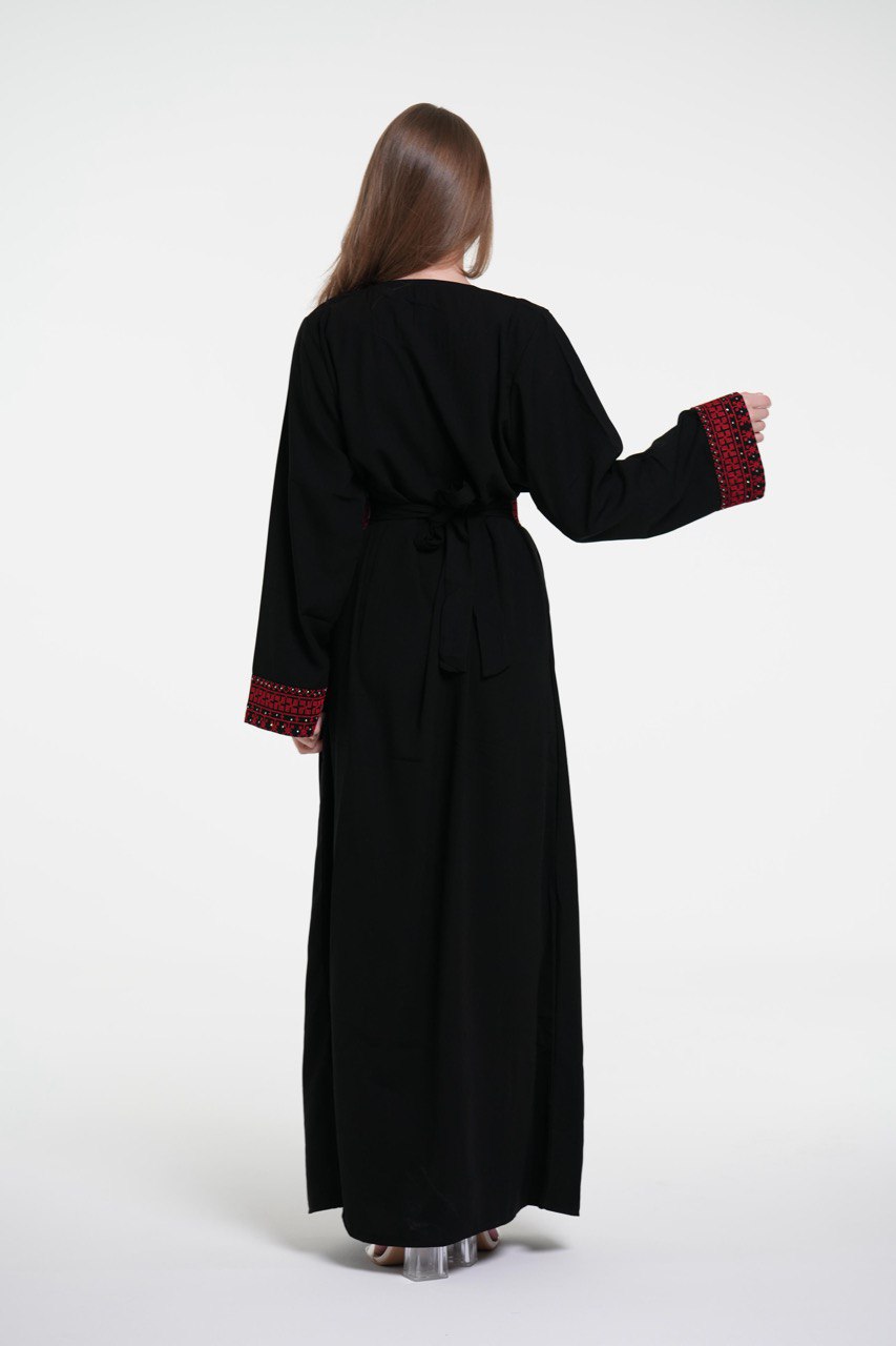 Palestinian Embroidered Black Jalabiya with Strass