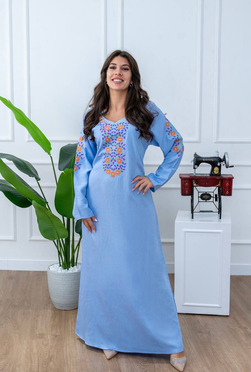 Embroidered Cotton Linen Jalabiya