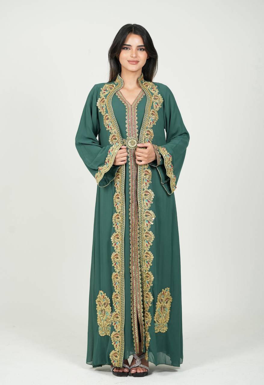 Hand-Embroidered Chiffon Kaftan