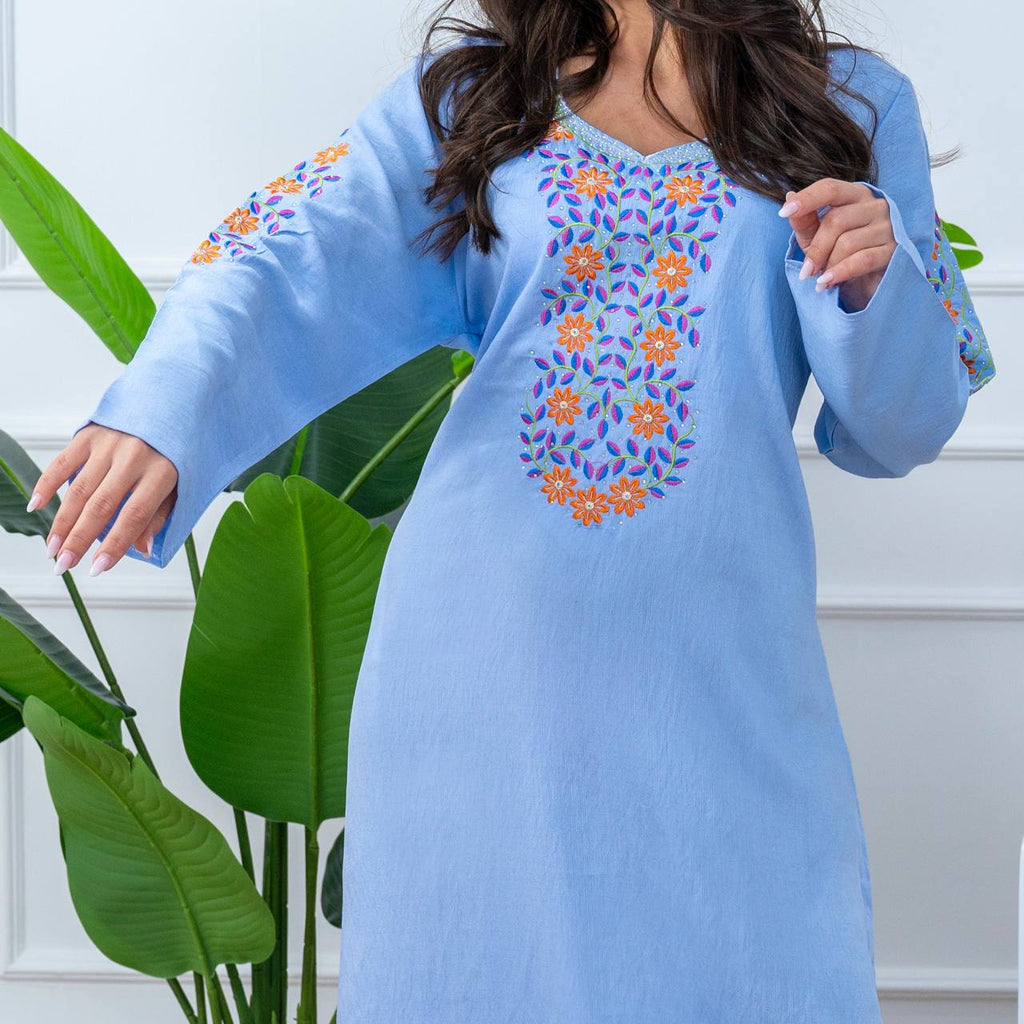 Embroidered Cotton Linen Jalabiya