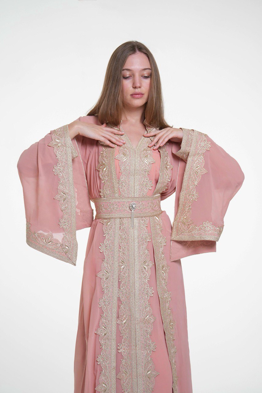 Embroidered Chiffon Kaftan – Belted