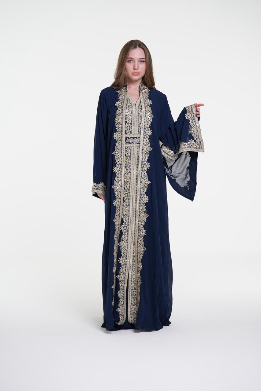 Embroidered Chiffon Kaftan – Belted