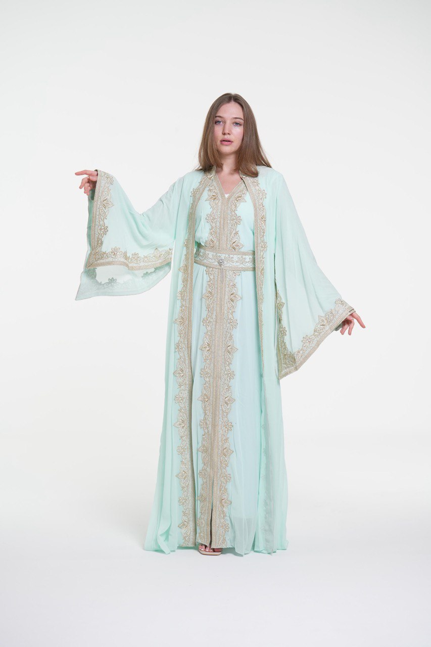 Embroidered Chiffon Kaftan – Belted
