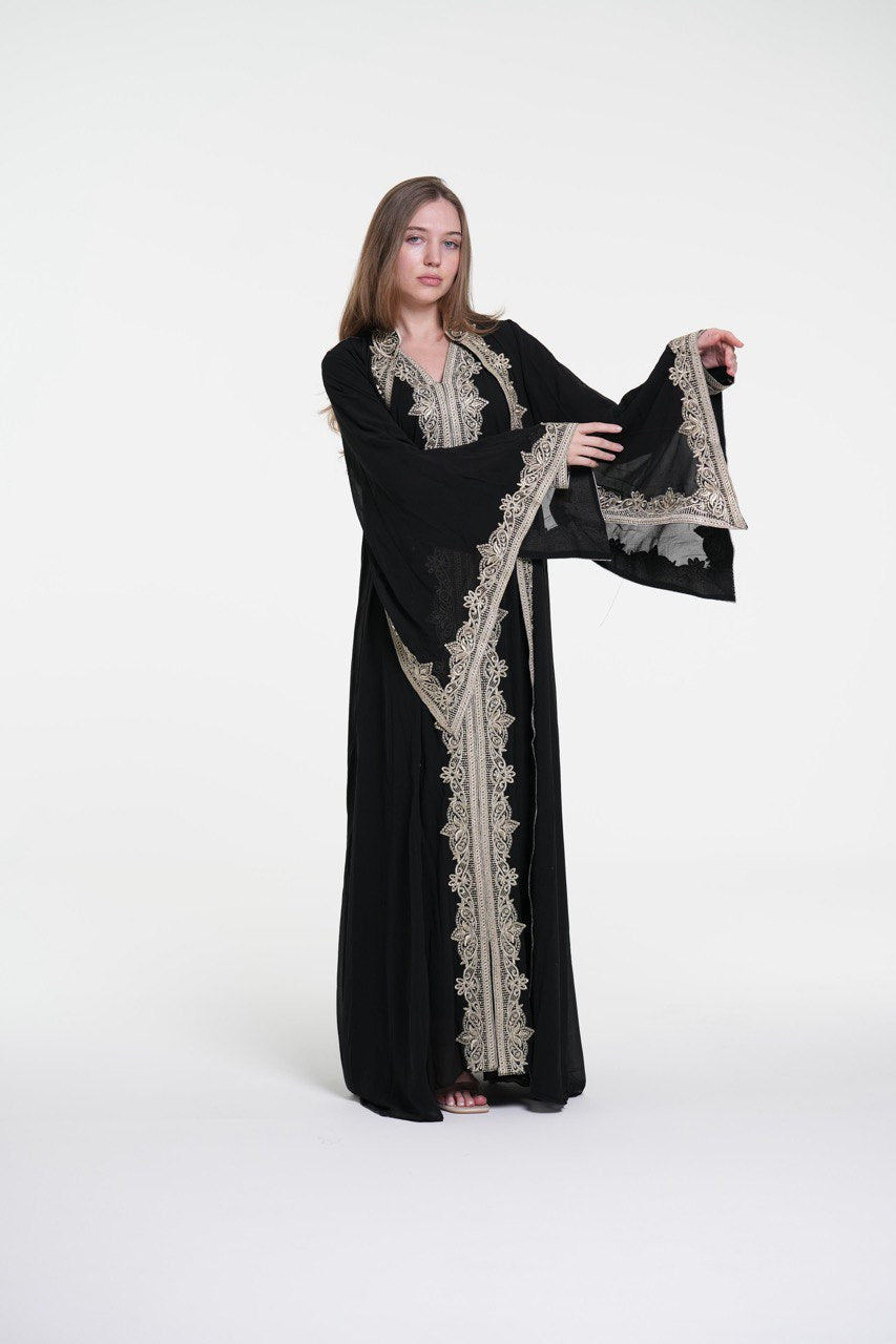 Embroidered Chiffon Kaftan – Belted