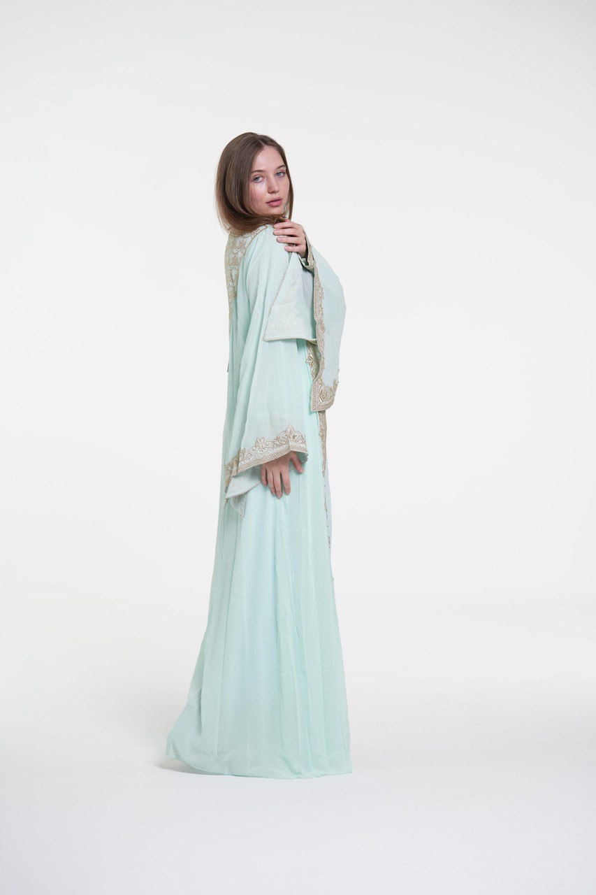 Embroidered Chiffon Kaftan – Belted