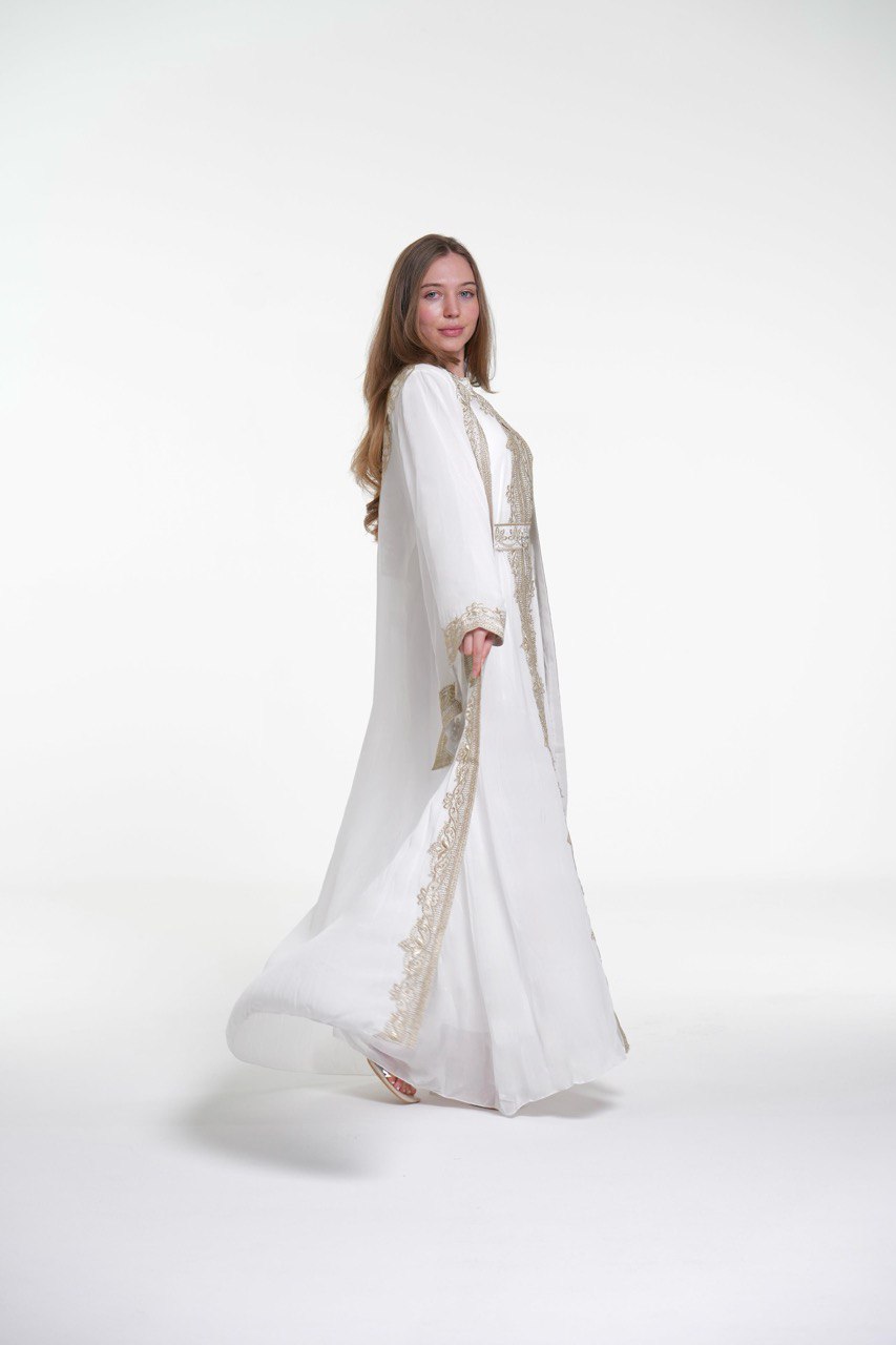Embroidered Chiffon Kaftan – Belted