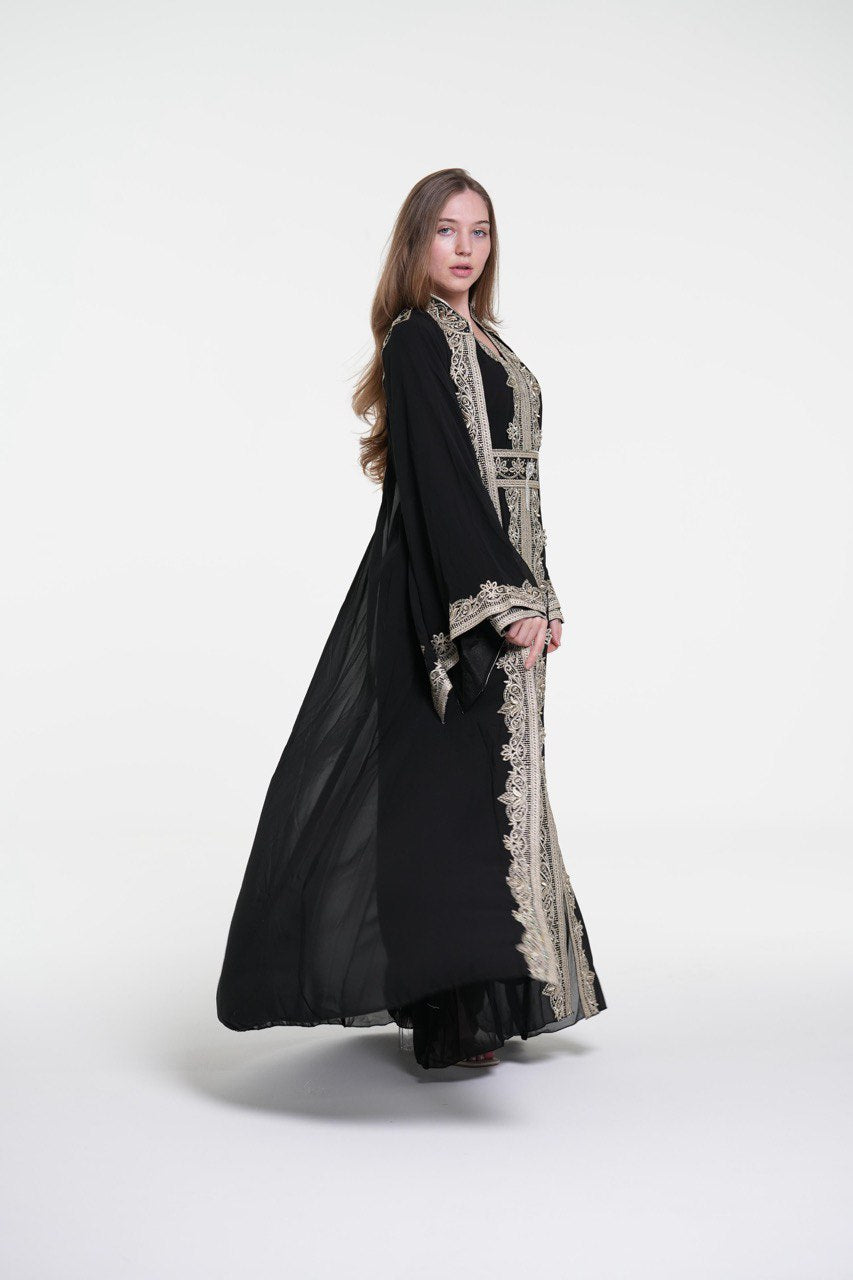 Embroidered Chiffon Kaftan – Belted