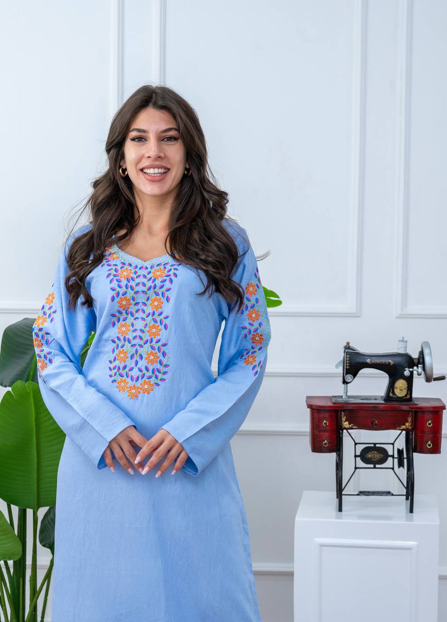 Embroidered Cotton Linen Jalabiya