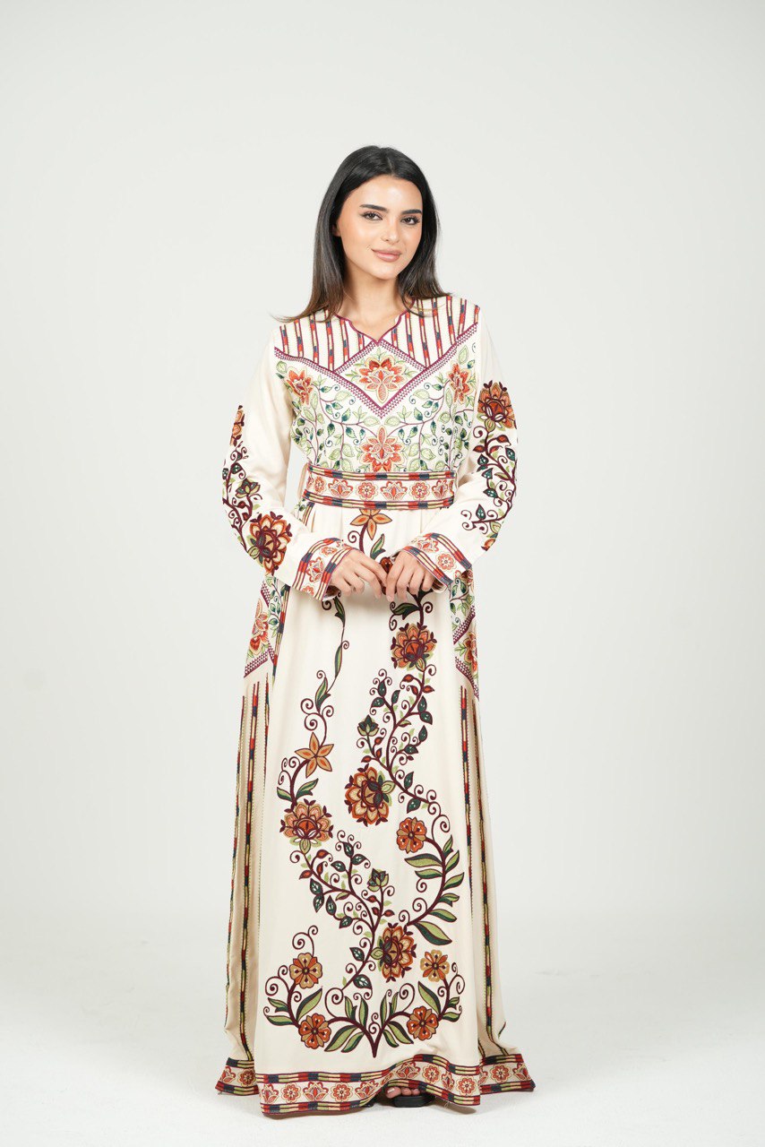 Embroidered Cotton Crepe Jalabiya – Belted