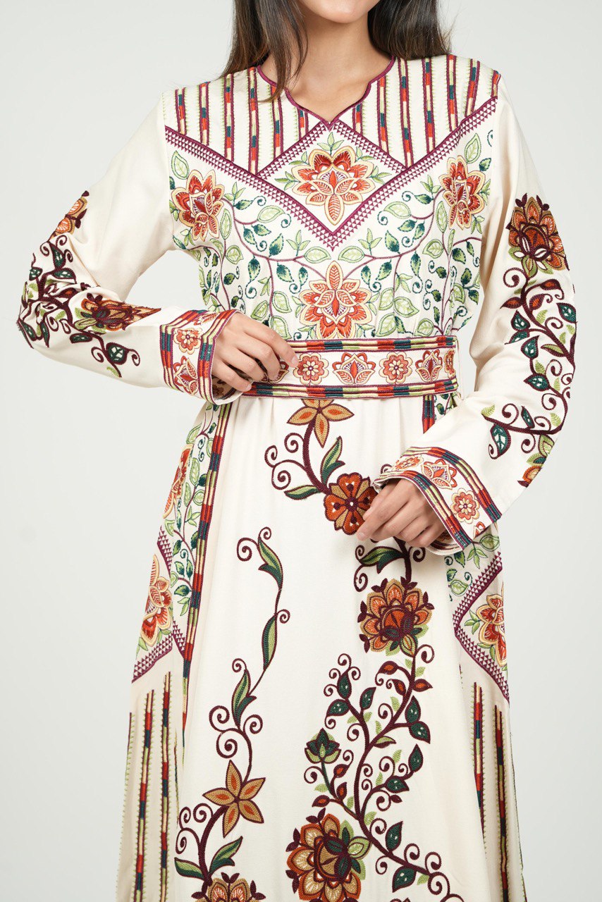 Embroidered Cotton Crepe Jalabiya – Belted