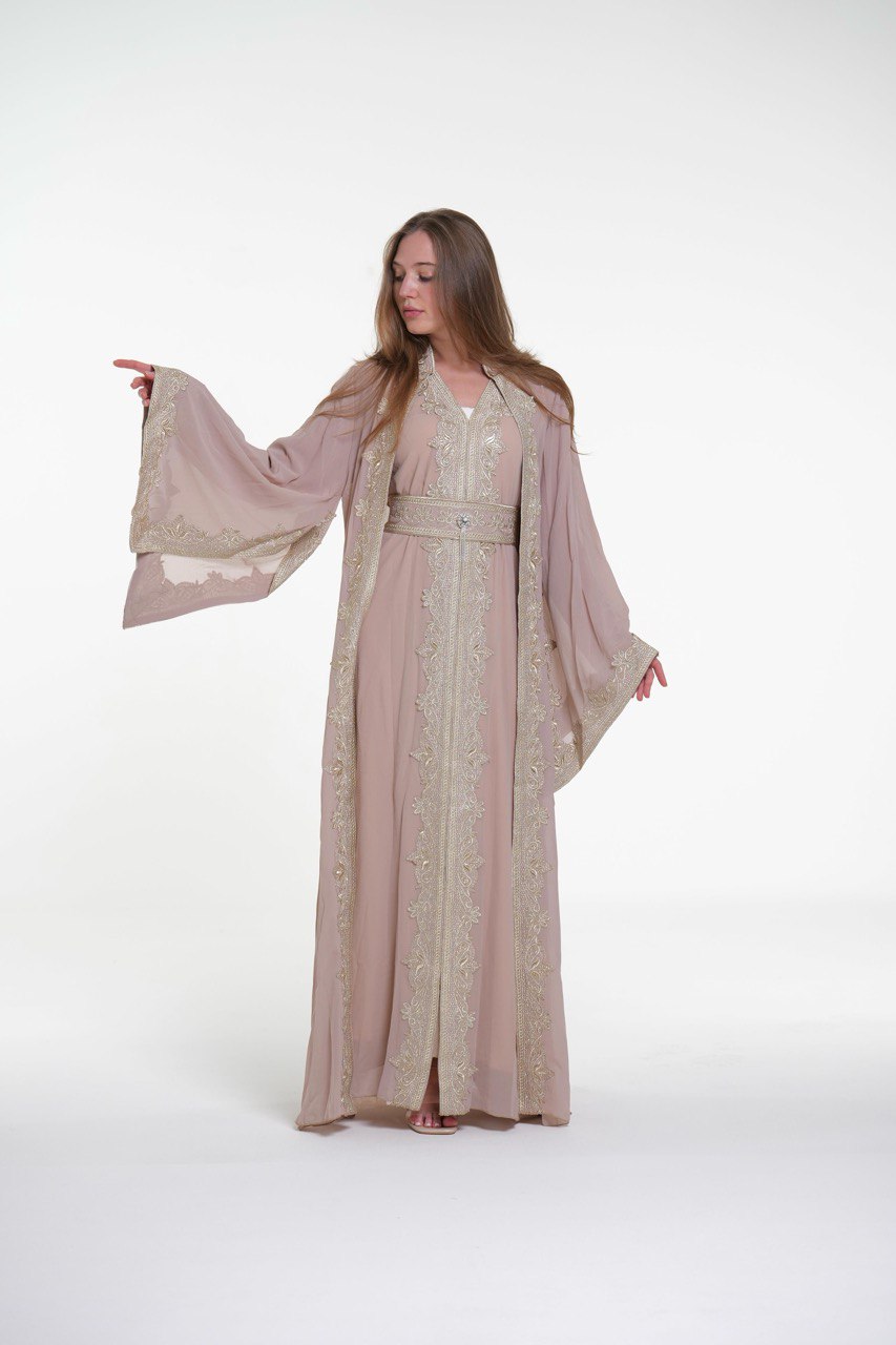 Embroidered Chiffon Kaftan – Belted