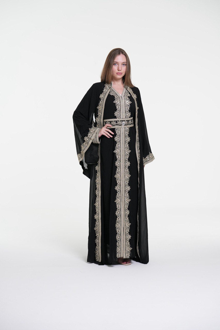 Embroidered Chiffon Kaftan – Belted