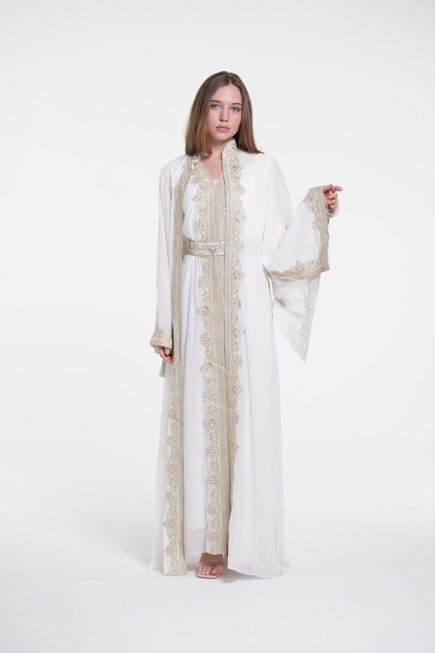 Embroidered Chiffon Kaftan – Belted