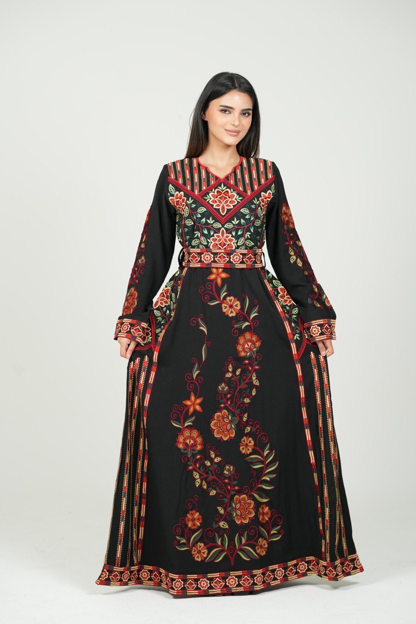 Embroidered Cotton Crepe Jalabiya – Belted